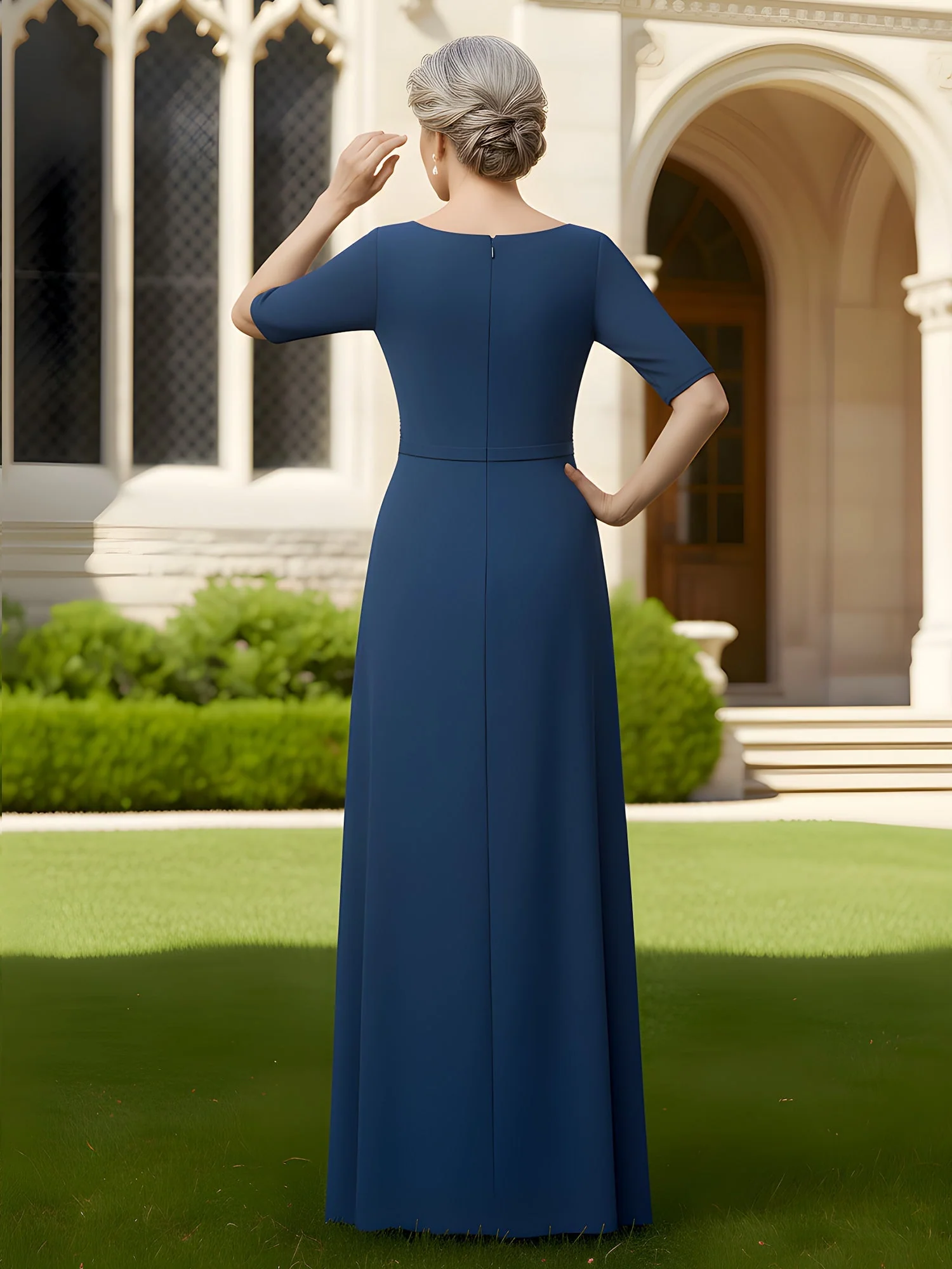 Ellenbogen Ärmel Maxi Kleid mit vorne drapierten Rock Detail Burgunderrot - Image 2