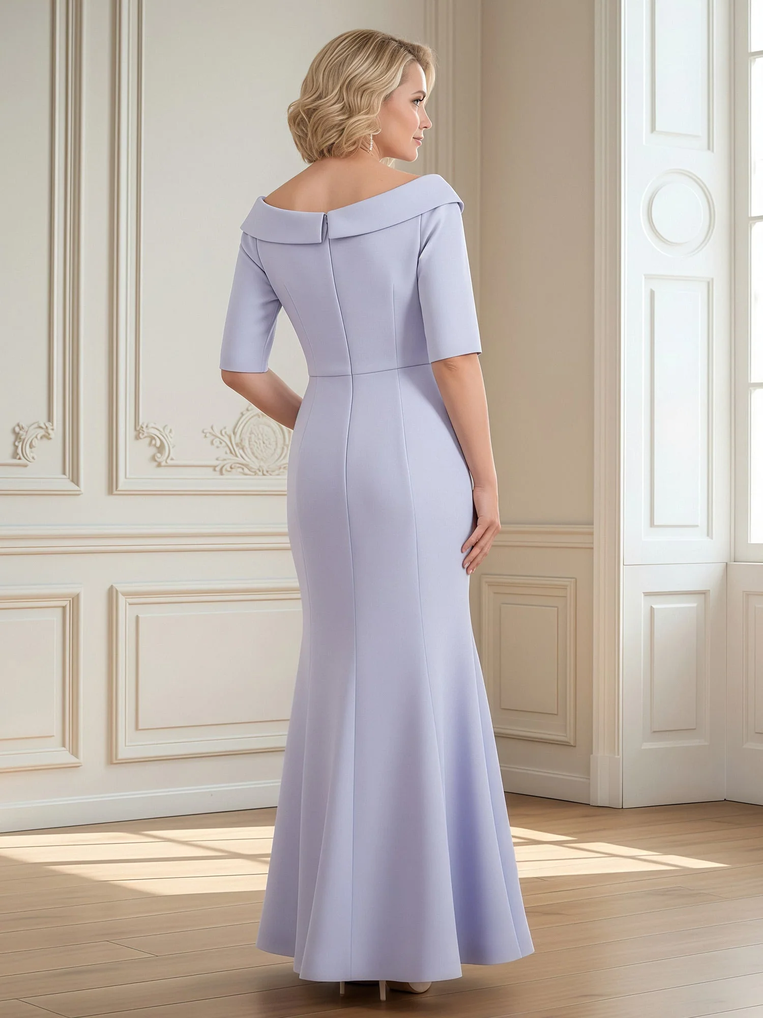 Meerjungfrauenkleid Off Shoulder mit Ellenbogenaermeln Lavendel - Image 2