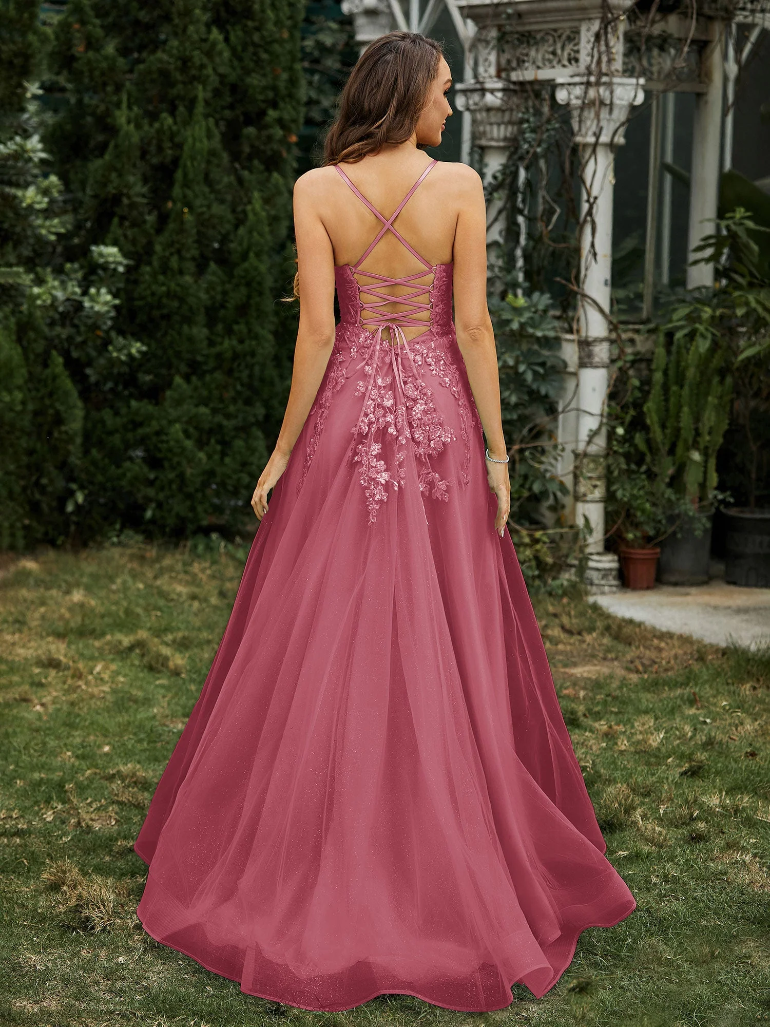 Herzform Applique Oberteil Sweep-Zug Kleid Zimtrose Übergröße - Image 2
