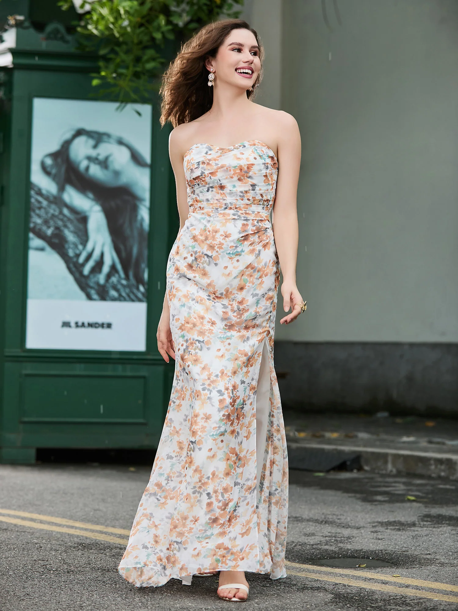 Herzform Etui Chiffon Kleid Mit Schlitz Sunset Blumen - Image 6