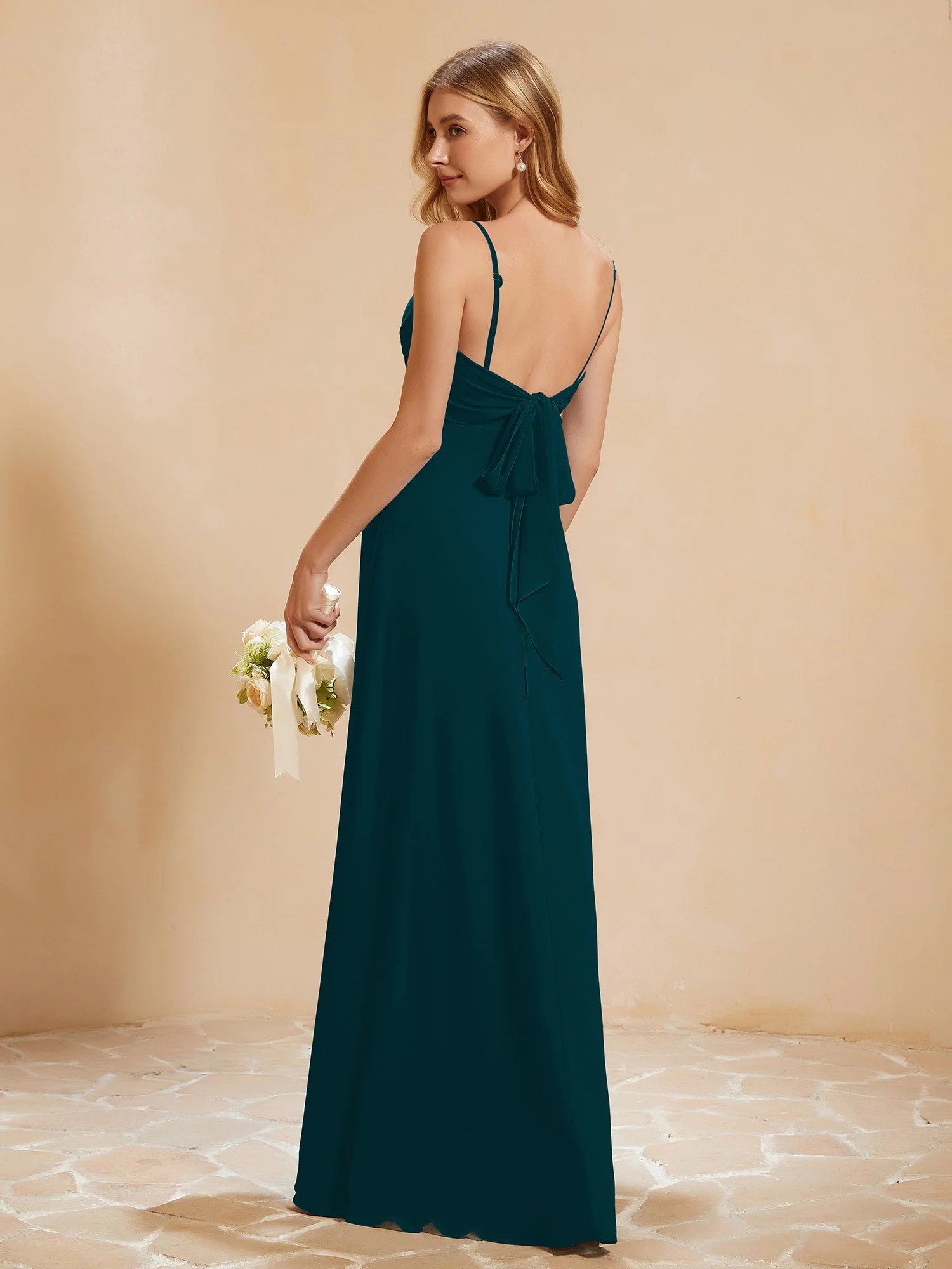 Herzform Plissee Bodenlang Kleid mit Schlitz Kieferngrün - Image 2