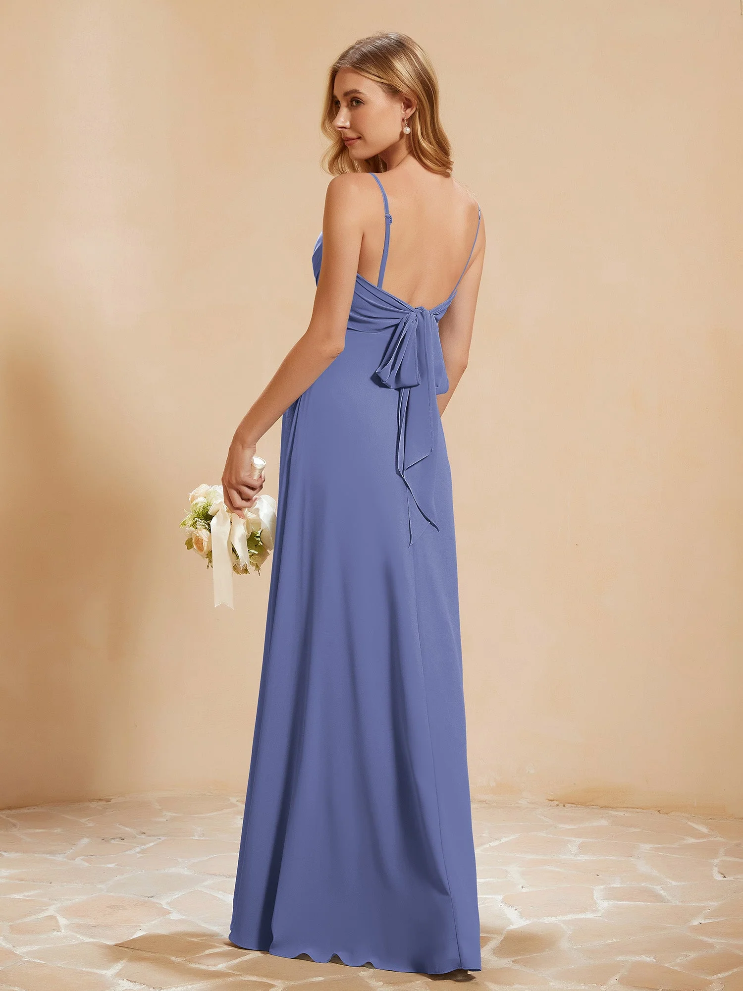 Herzform Plissee Bodenlang Kleid mit Schlitz Periwinkleblau - Image 2