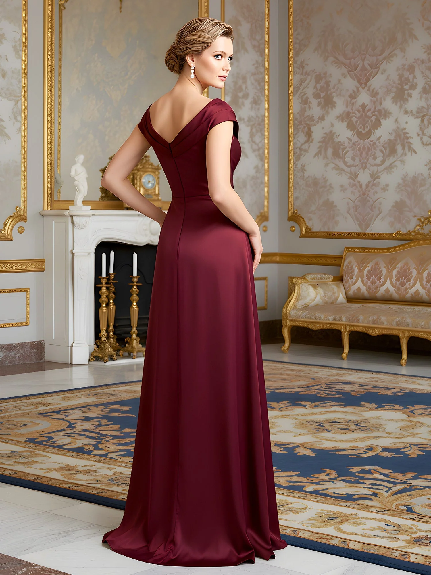 Cap Ärmel Säule Kleid mit drapiertem V-Ausschnitt Oberschenkel Schlitz Jade - Image 2