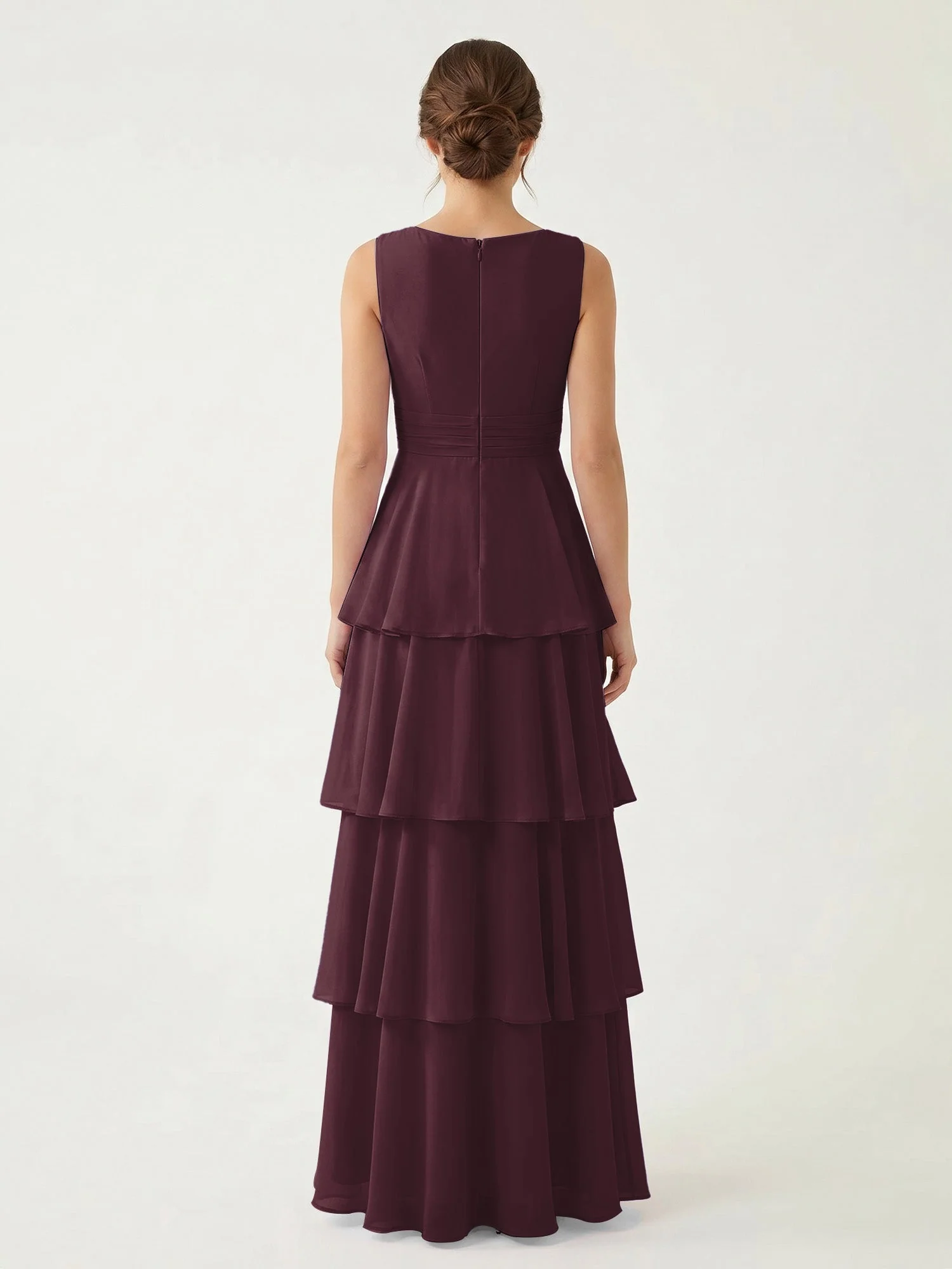 Gestuftes Chiffon Maxikleid mit Tiefem V-Ausschnitt Cabernet - Image 2