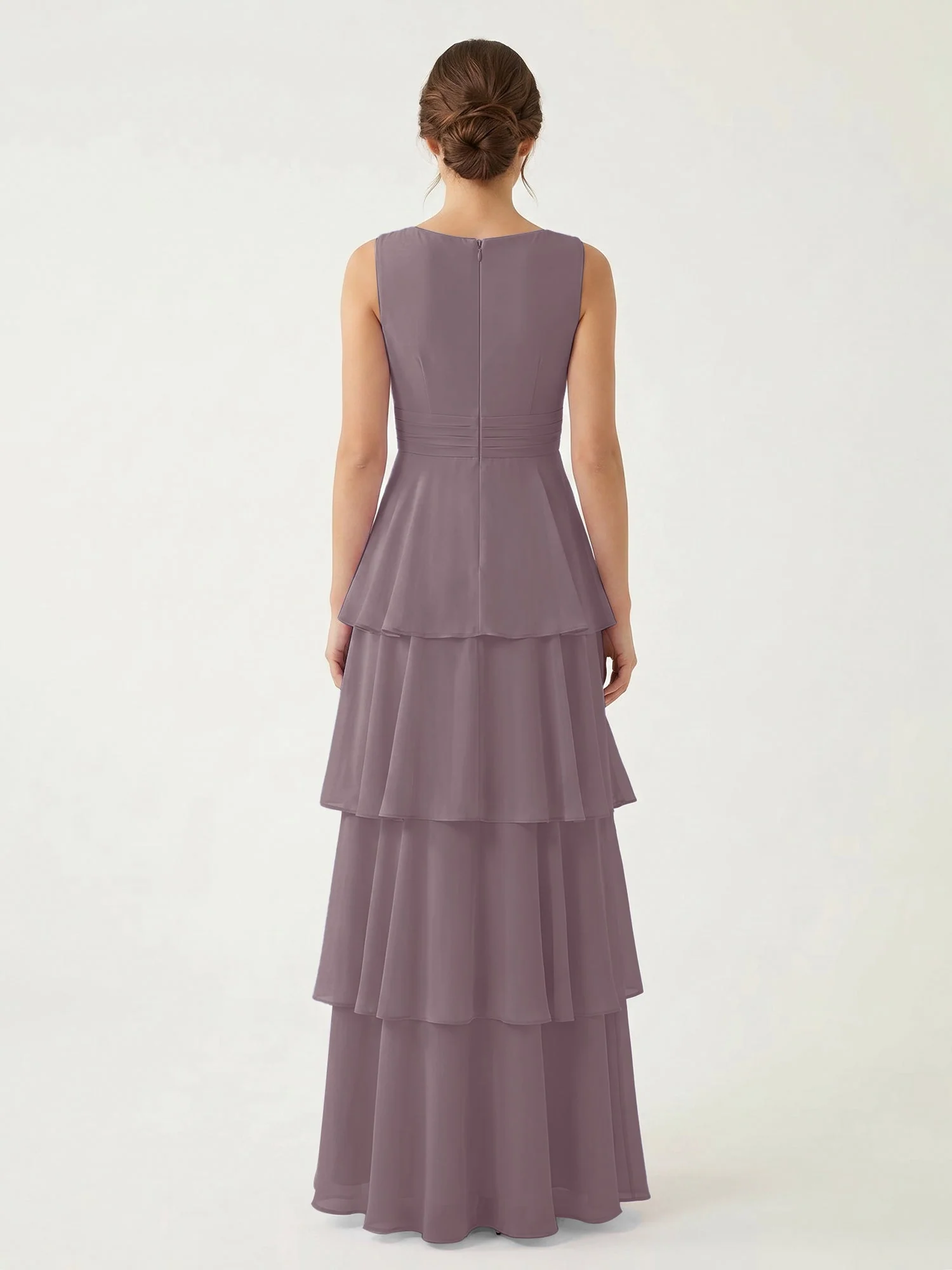 Gestuftes Chiffon Maxikleid mit Tiefem V-Ausschnitt DĂ€mmerung - Image 2