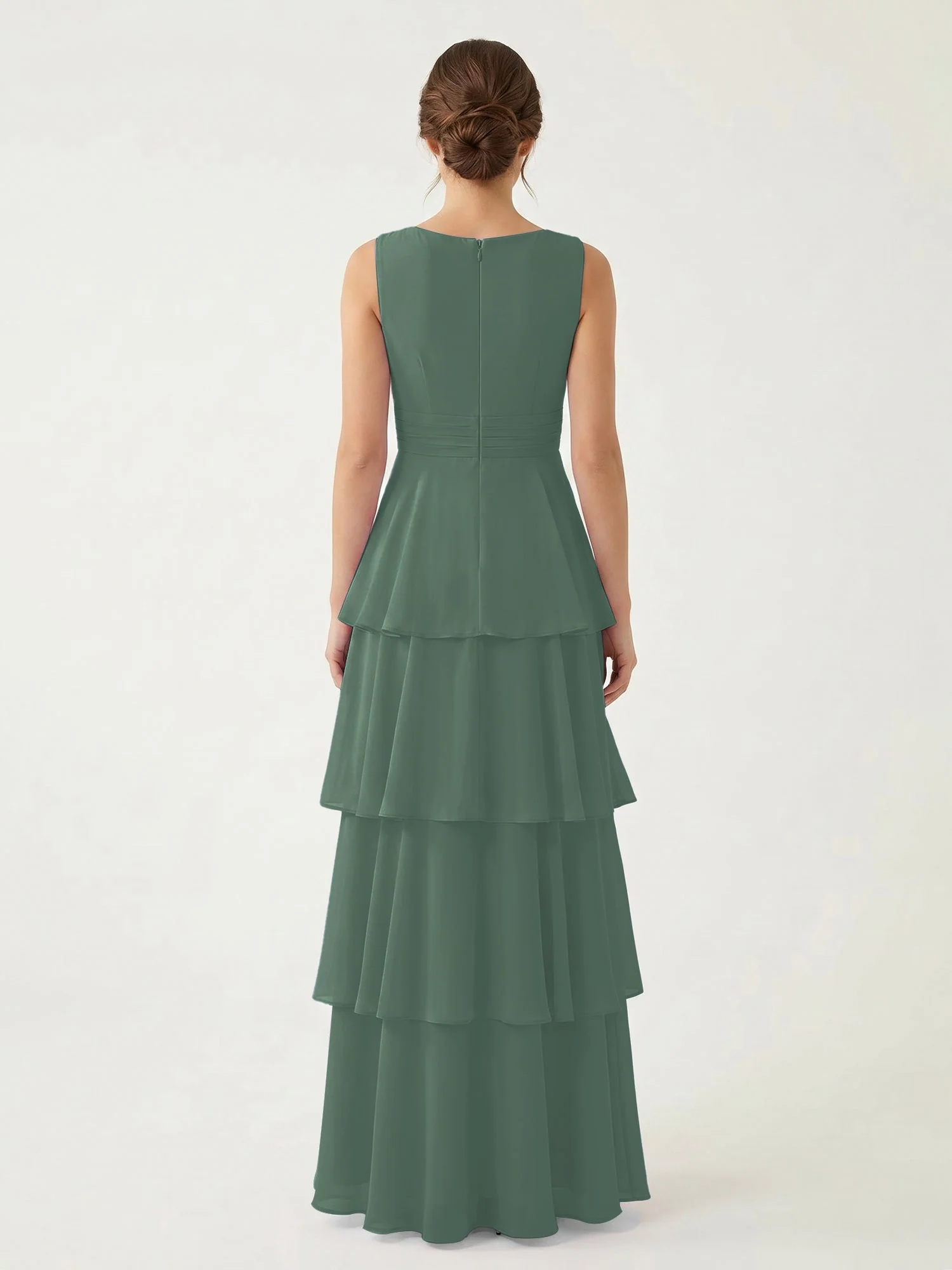 Gestuftes Chiffon Maxikleid mit Tiefem V-Ausschnitt Eukalyptus - Image 2