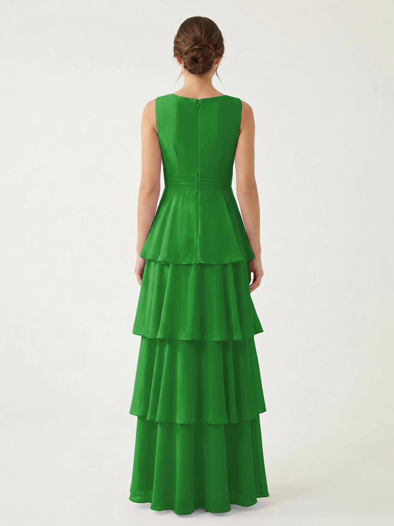 Gestuftes Chiffon Maxikleid mit Tiefem V-Ausschnitt Grün - Image 2