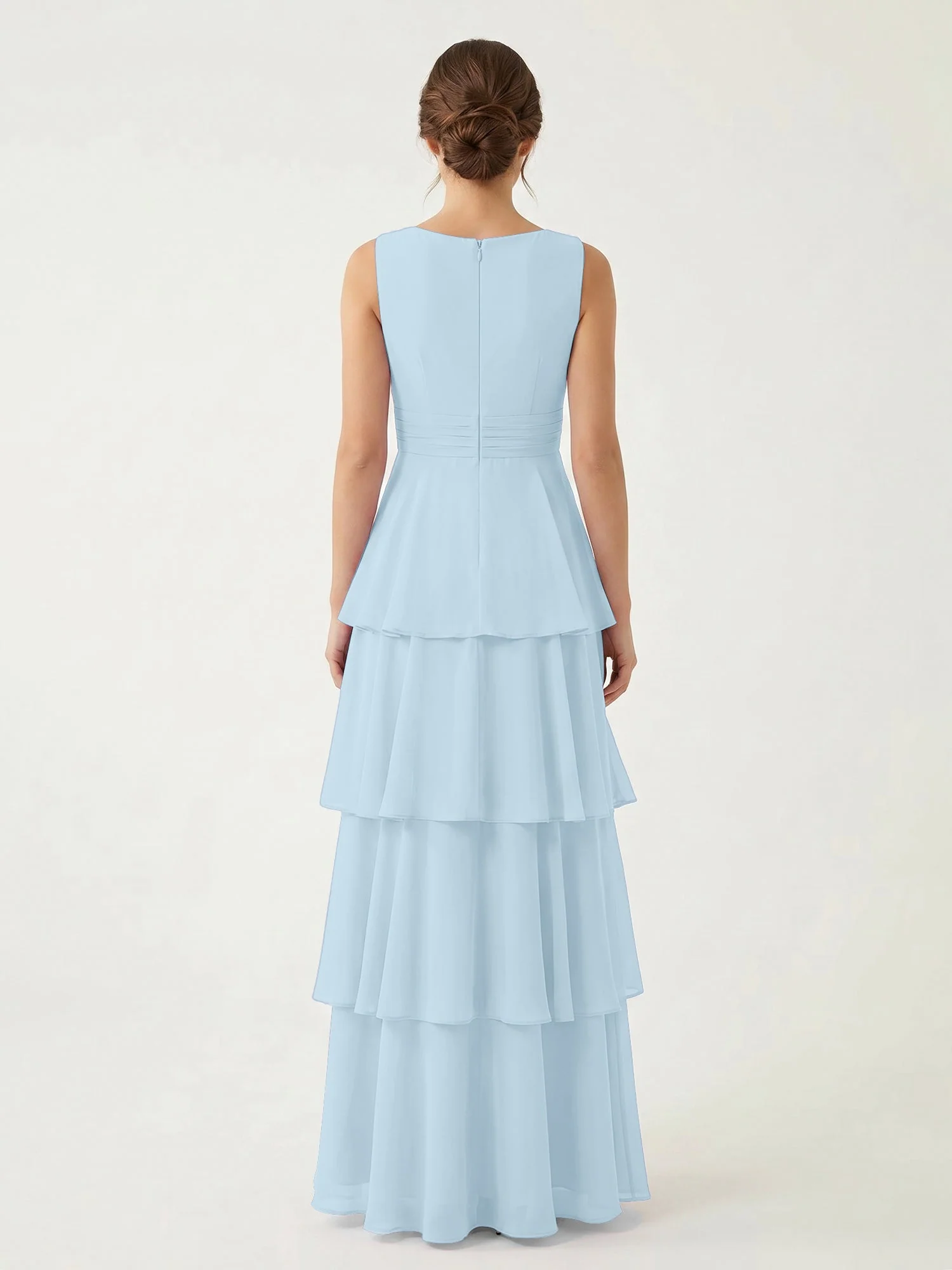 Gestuftes Chiffon Maxikleid mit Tiefem V-Ausschnitt Himmelblau - Image 2