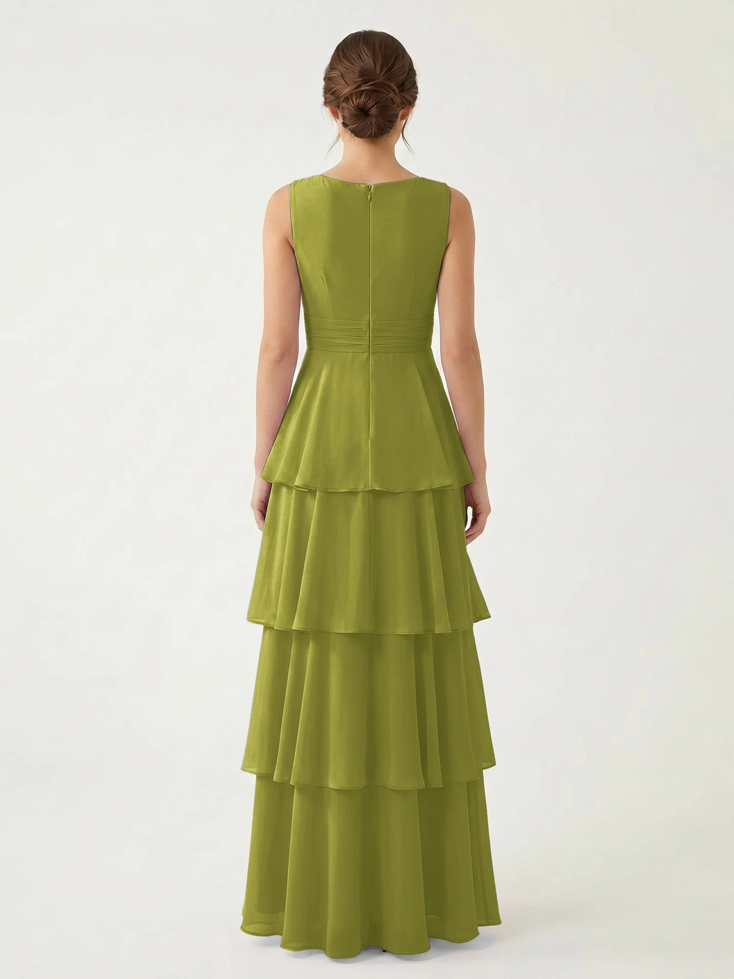 Gestuftes Chiffon Maxikleid mit Tiefem V-Ausschnitt Kleegrün - Image 2