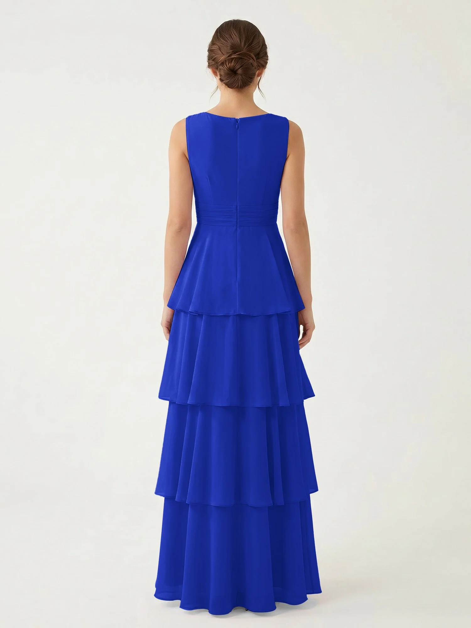 Gestuftes Chiffon Maxikleid mit Tiefem V-Ausschnitt Königsblau - Image 2