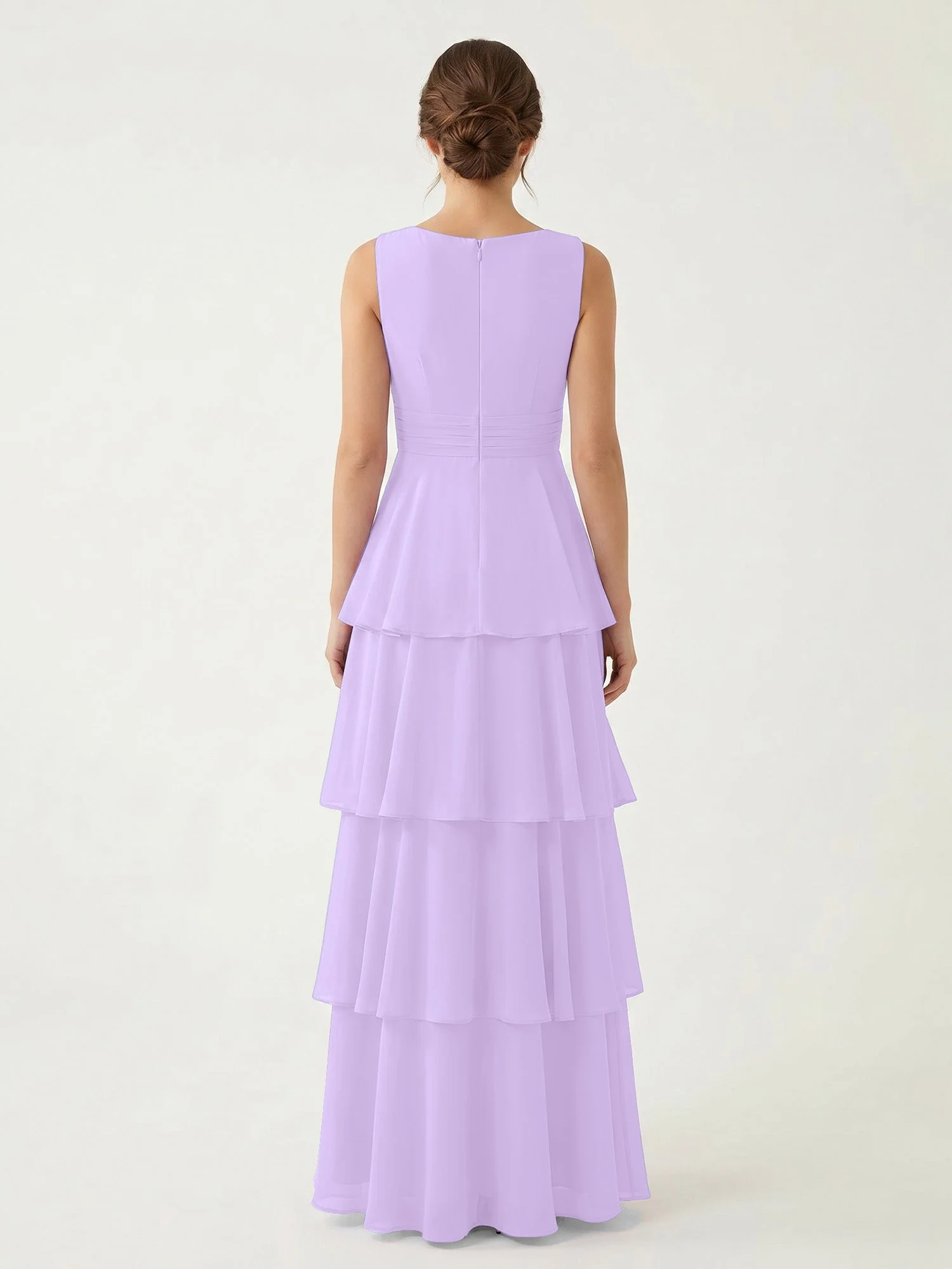 Gestuftes Chiffon Maxikleid mit Tiefem V-Ausschnitt Lila - Image 2