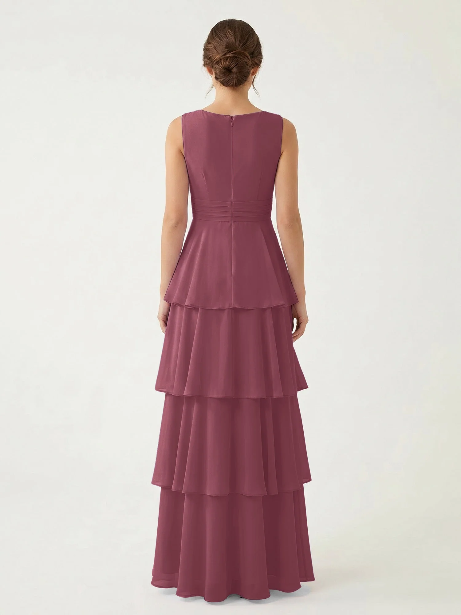 Gestuftes Chiffon Maxikleid mit Tiefem V-Ausschnitt Maulbeere - Image 2