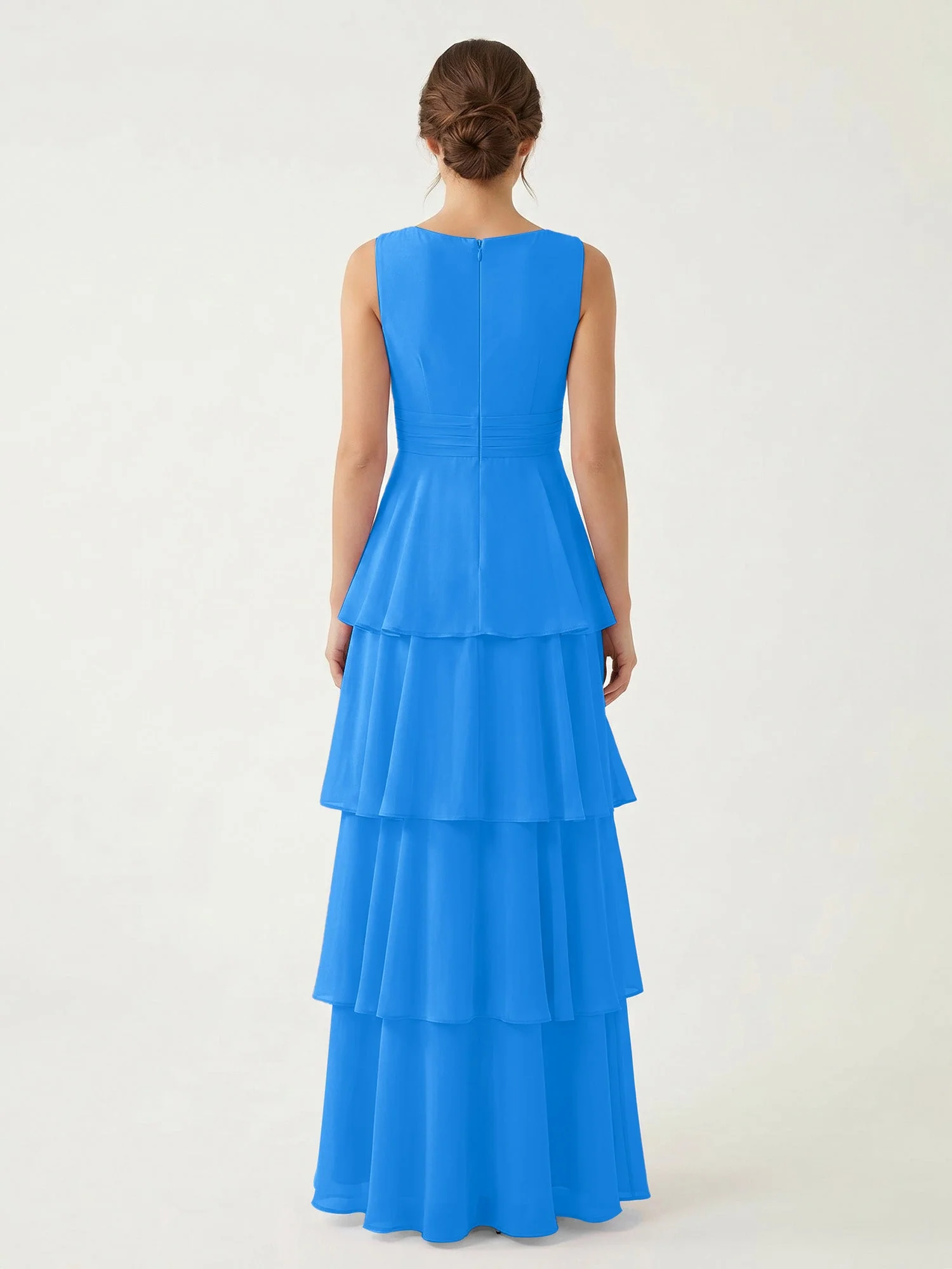 Gestuftes Chiffon Maxikleid mit Tiefem V-Ausschnitt Meerblau - Image 2