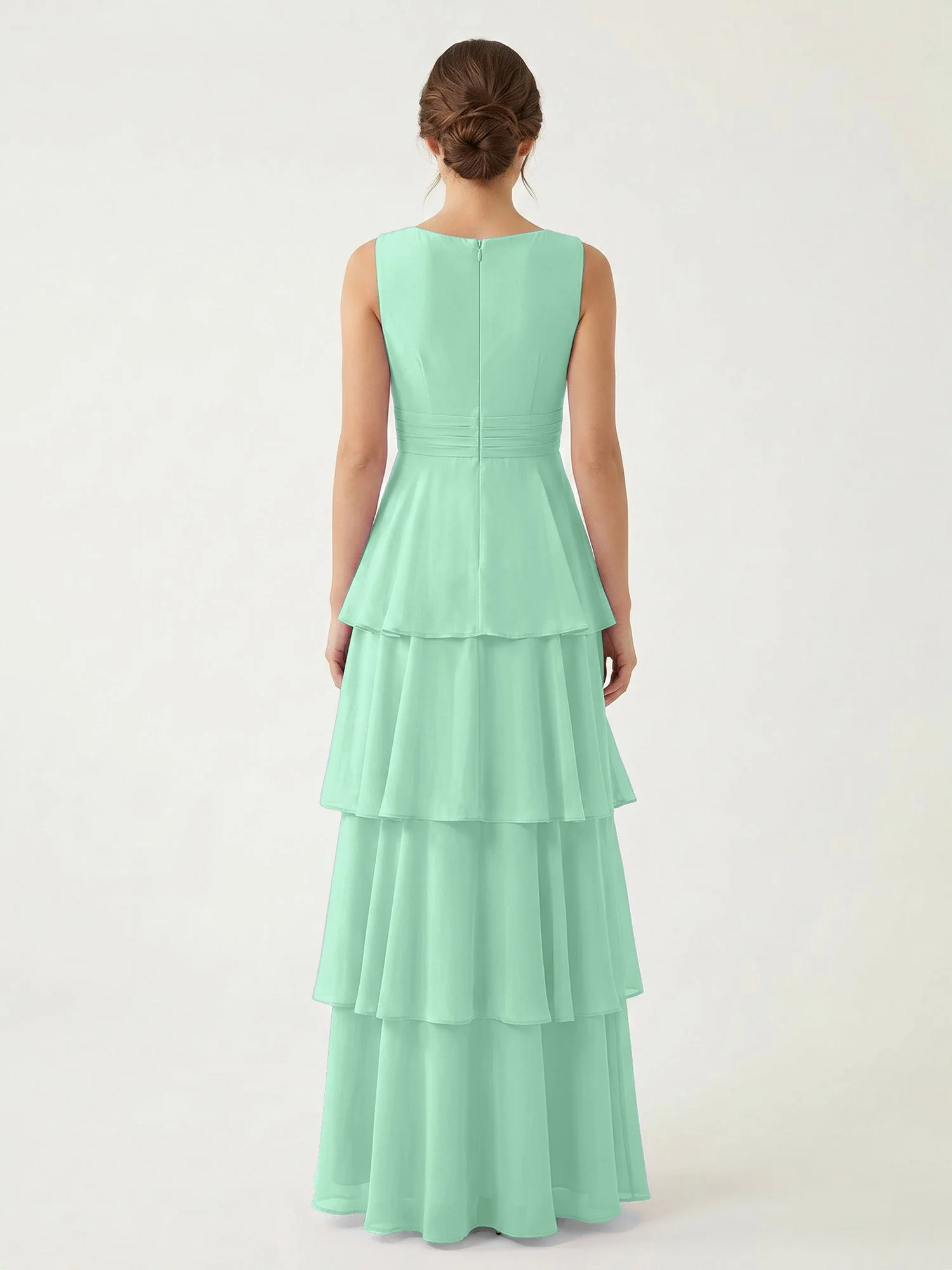 Gestuftes Chiffon Maxikleid mit Tiefem V-Ausschnitt Minzgrün - Image 2