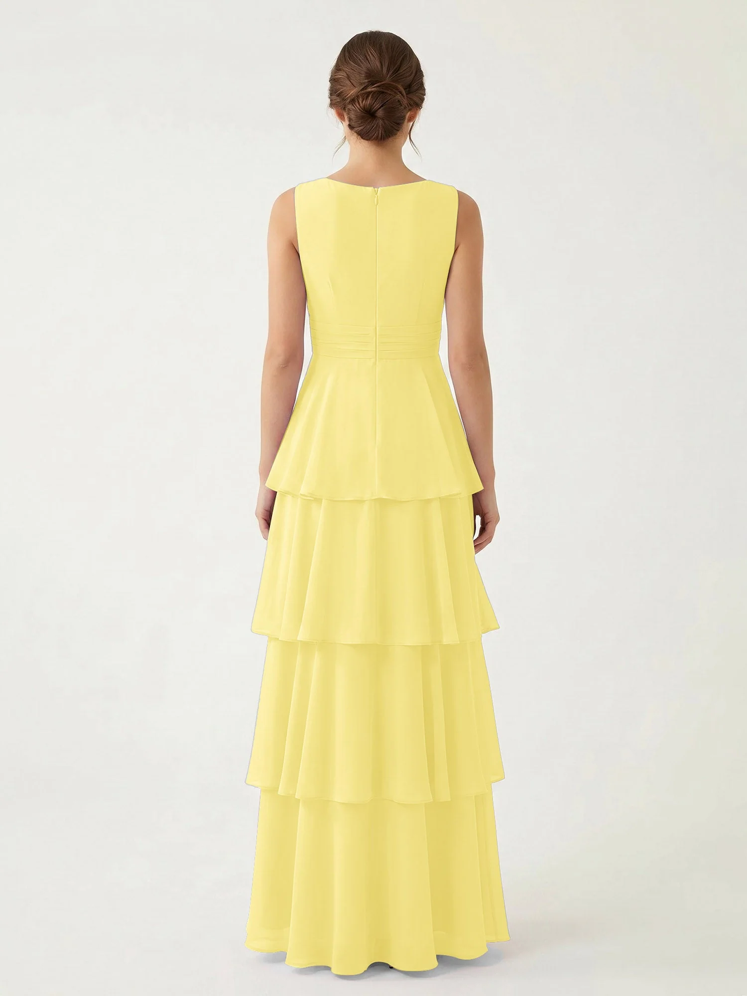 Gestuftes Chiffon Maxikleid mit Tiefem V-Ausschnitt Narzisse - Image 2