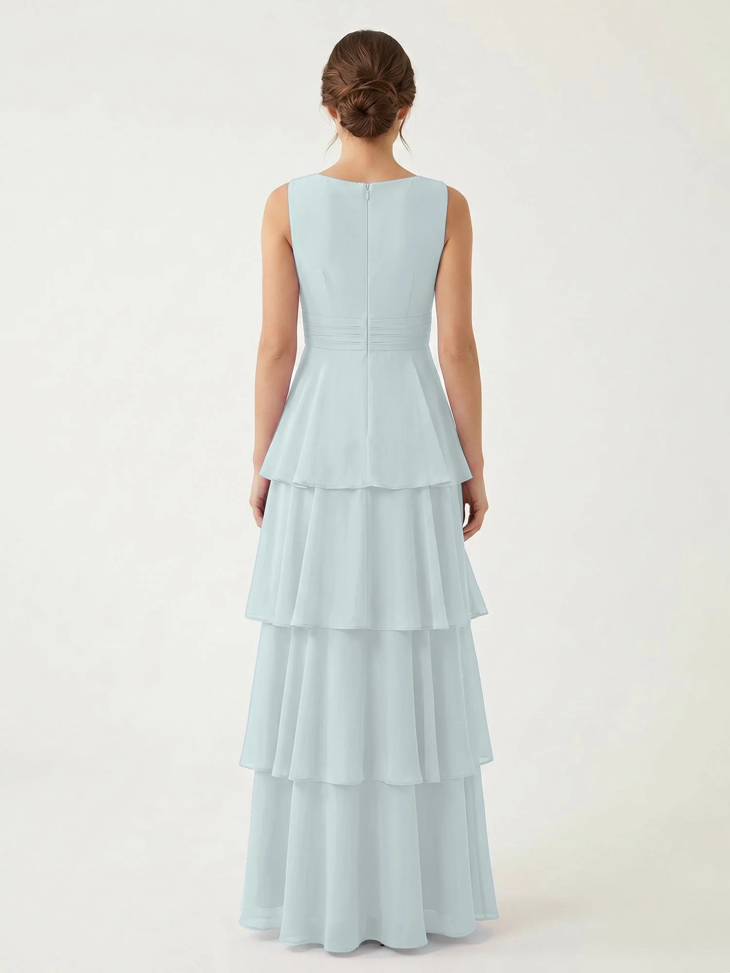 Gestuftes Chiffon Maxikleid mit Tiefem V-Ausschnitt Nebel - Image 2