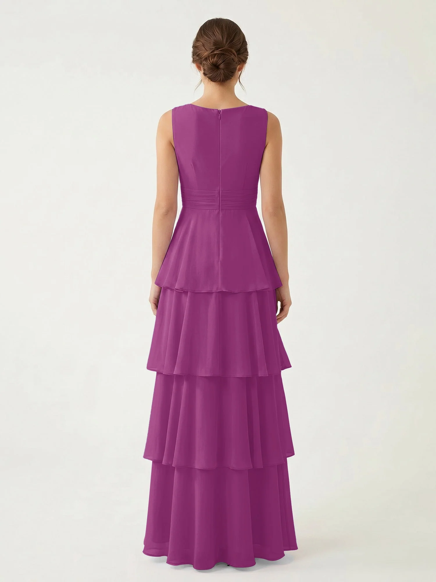 Gestuftes Chiffon Maxikleid mit Tiefem V-Ausschnitt Orchidee - Image 2