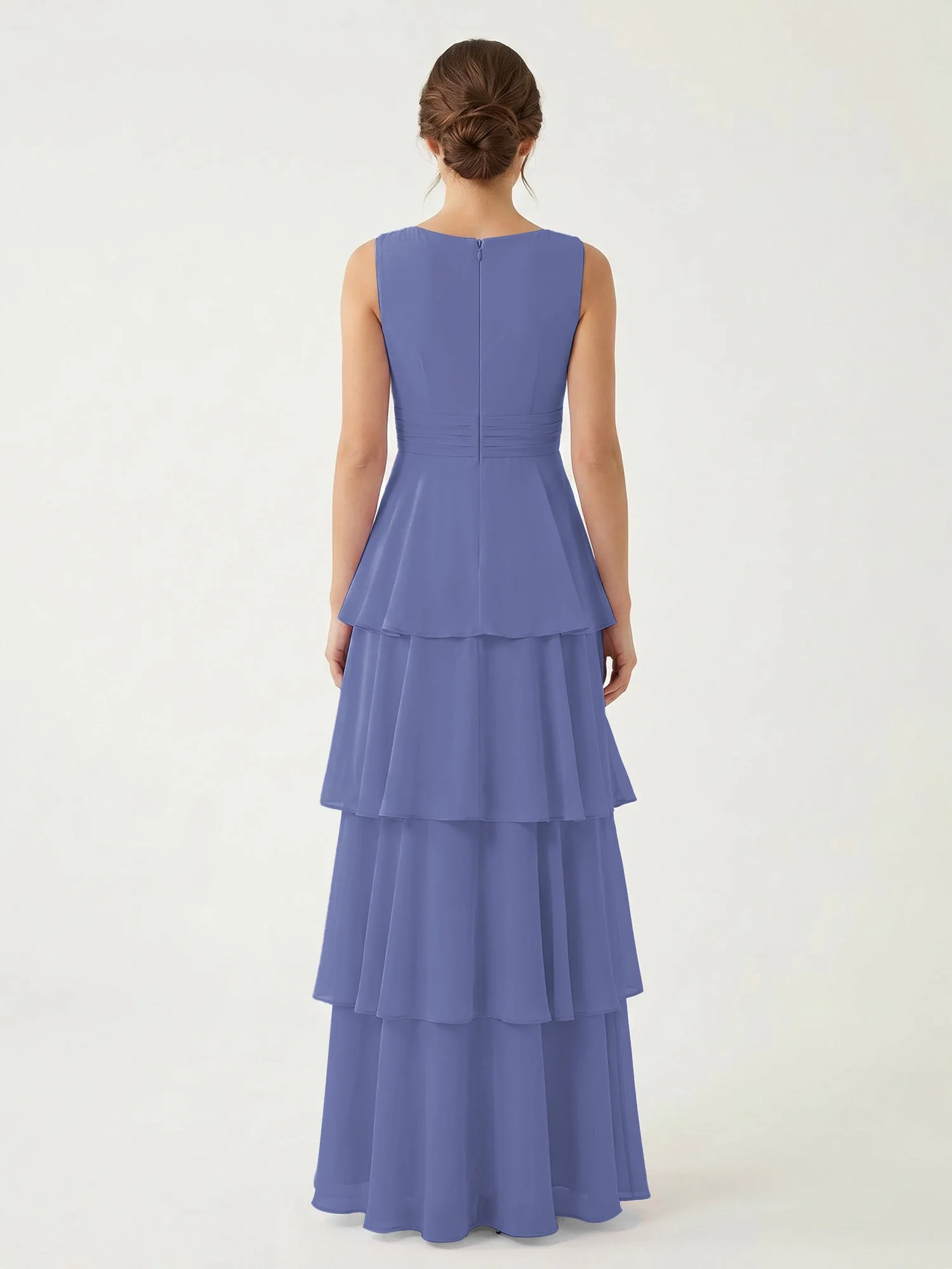 Gestuftes Chiffon Maxikleid mit Tiefem V-Ausschnitt Periwinkleblau - Image 2