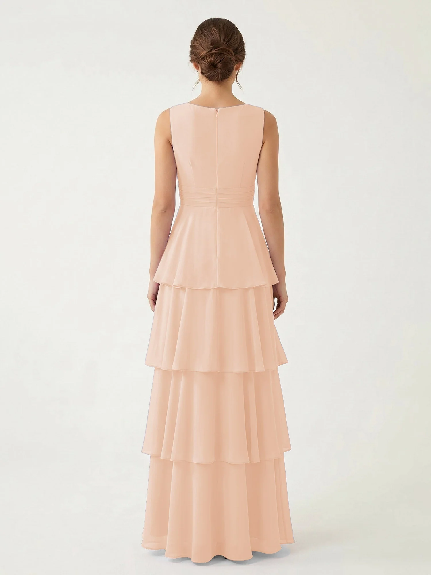 Gestuftes Chiffon Maxikleid mit Tiefem V-Ausschnitt Perlrosa - Image 2