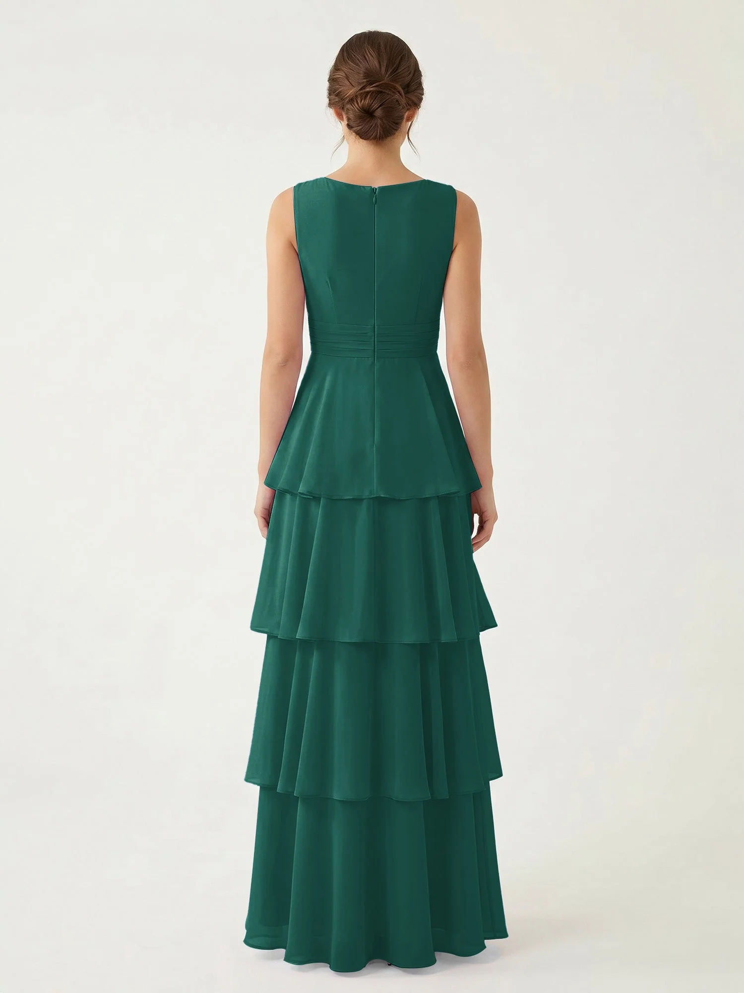 Gestuftes Chiffon Maxikleid mit Tiefem V-Ausschnitt Pfau - Image 2