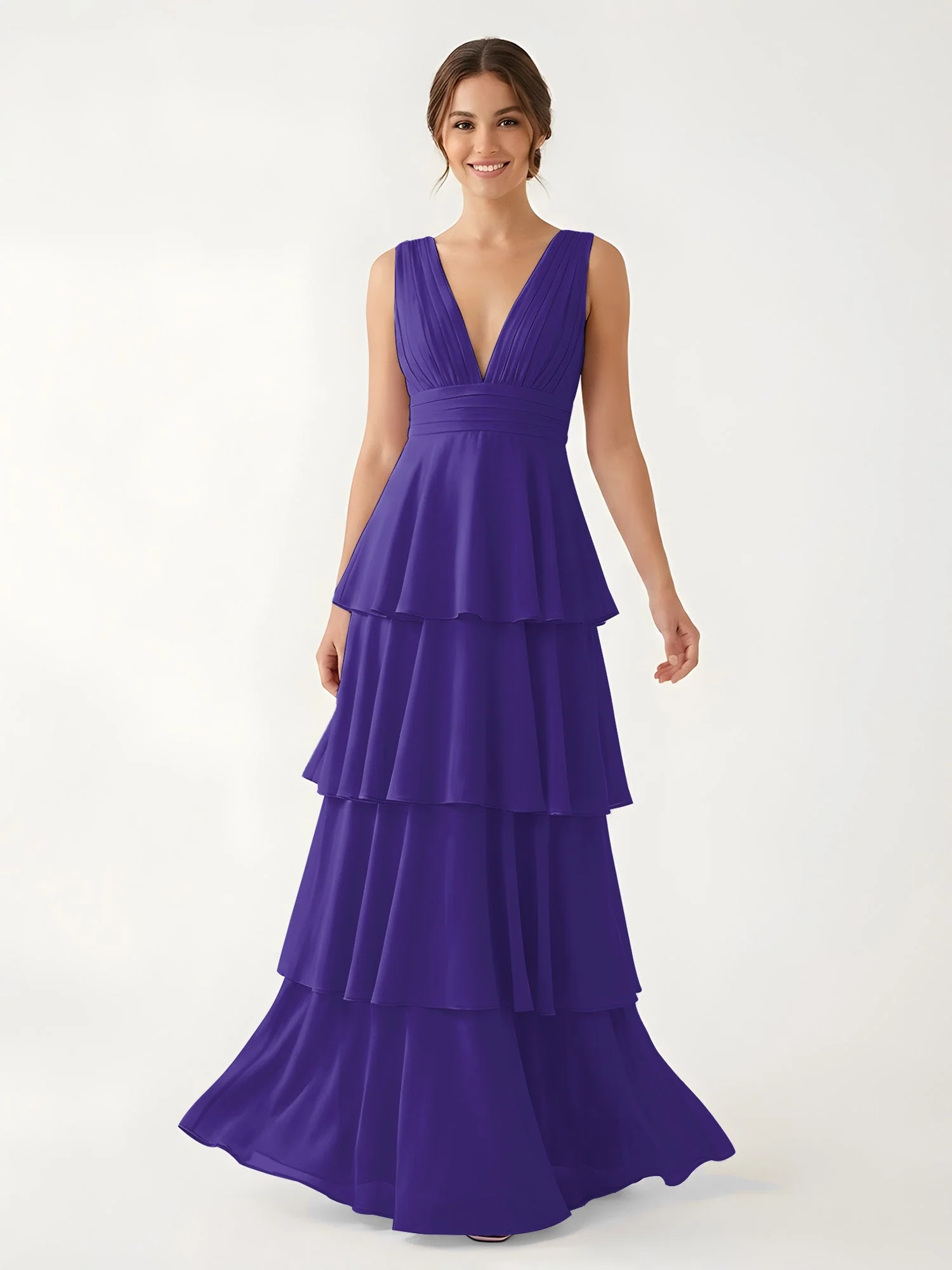 Gestuftes Chiffon Maxikleid mit Tiefem V-Ausschnitt Regentschaft