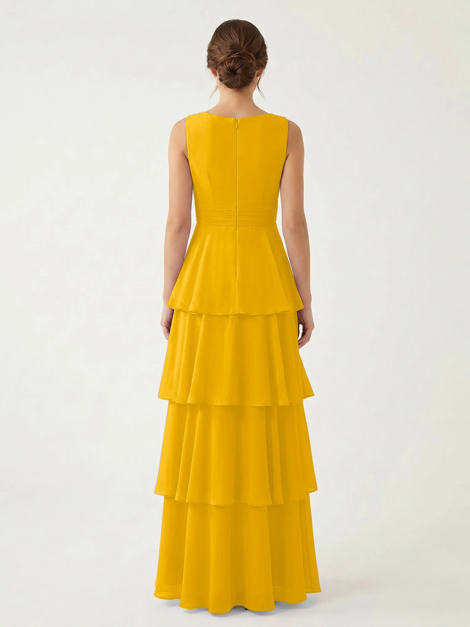 Gestuftes Chiffon Maxikleid mit Tiefem V-Ausschnitt Ringelblume - Image 2