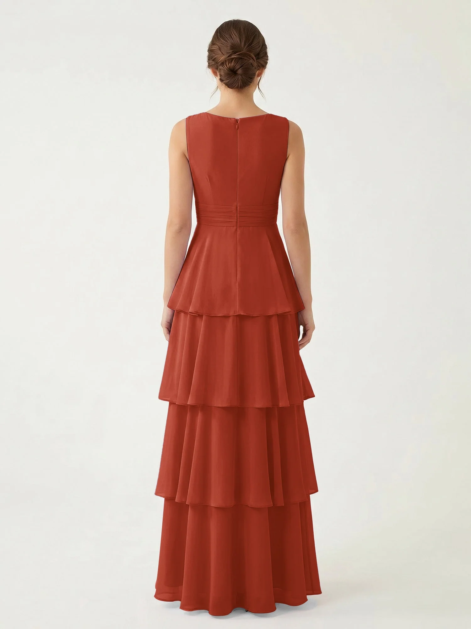 Gestuftes Chiffon Maxikleid mit Tiefem V-Ausschnitt Rost - Image 2