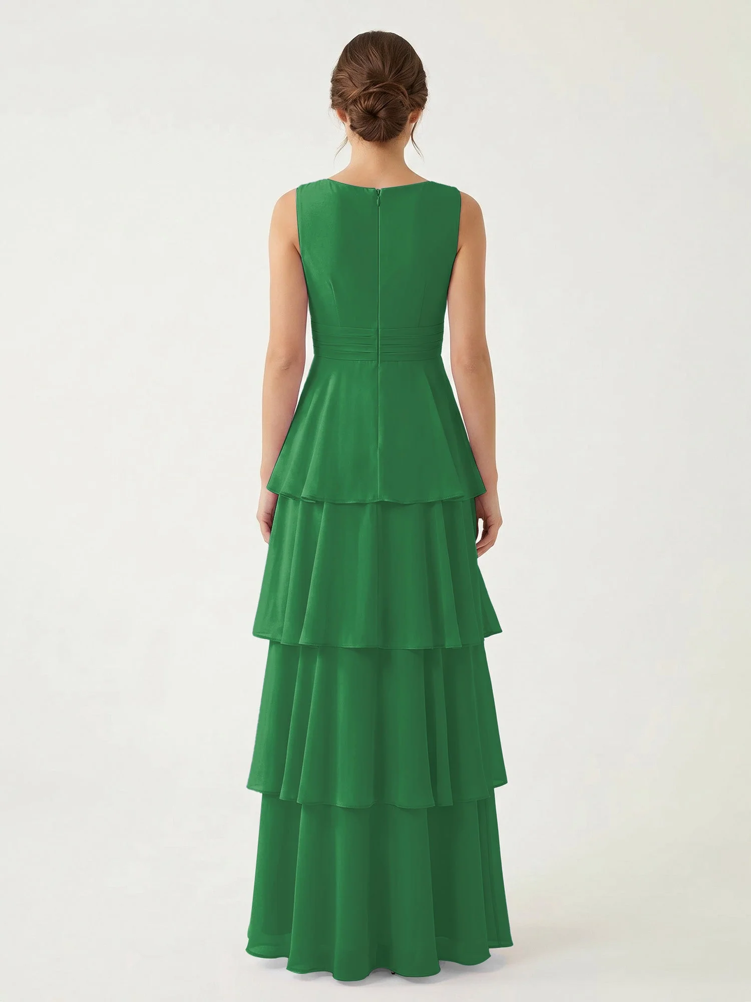 Gestuftes Chiffon Maxikleid mit Tiefem V-Ausschnitt Smaragd - Image 2