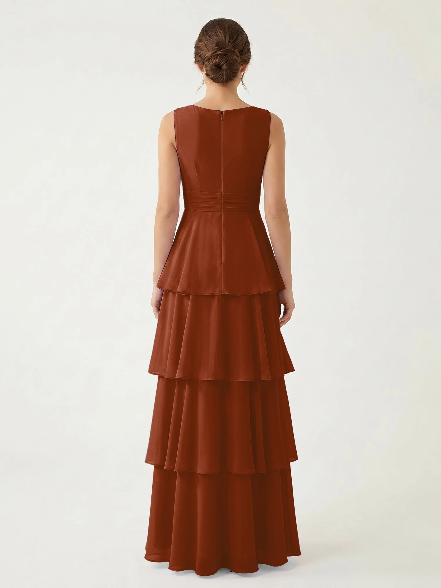 Gestuftes Chiffon Maxikleid mit Tiefem V-Ausschnitt Terrakotta - Image 2