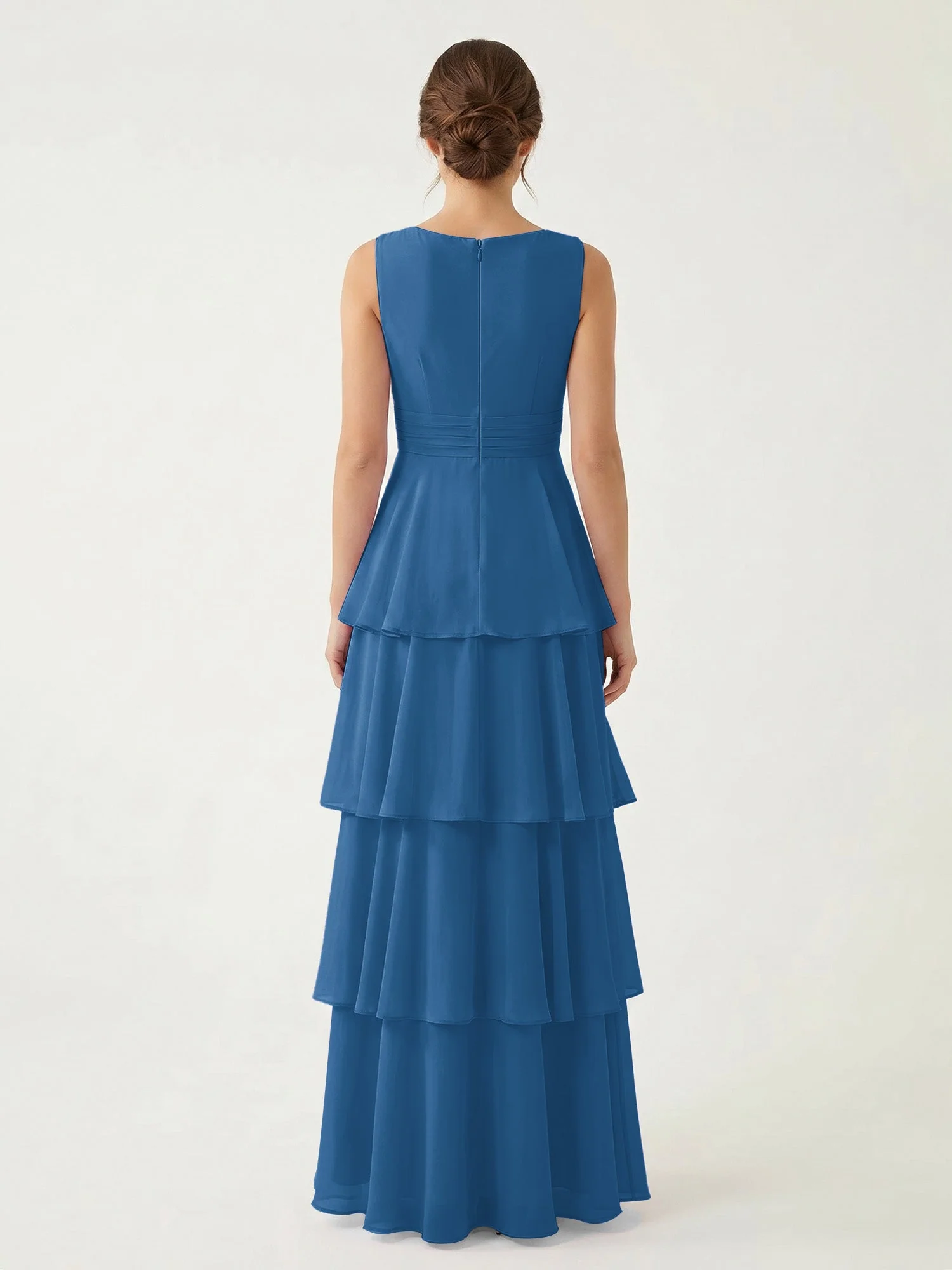Gestuftes Chiffon Maxikleid mit Tiefem V-Ausschnitt Tinte Blau - Image 2