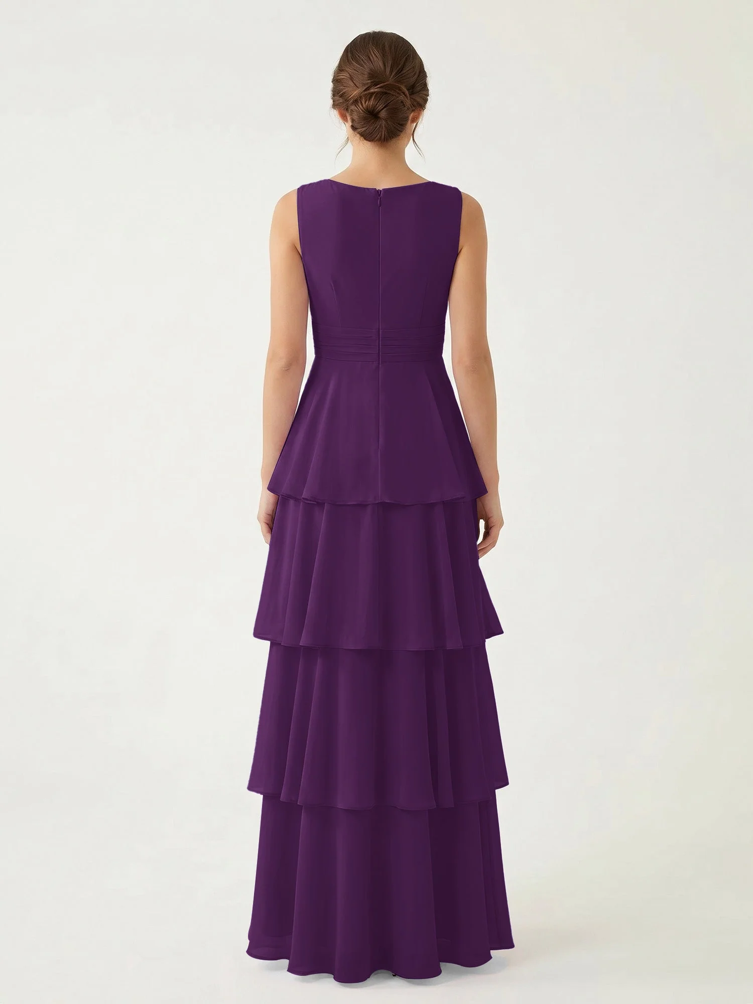 Gestuftes Chiffon Maxikleid mit Tiefem V-Ausschnitt Traube - Image 2