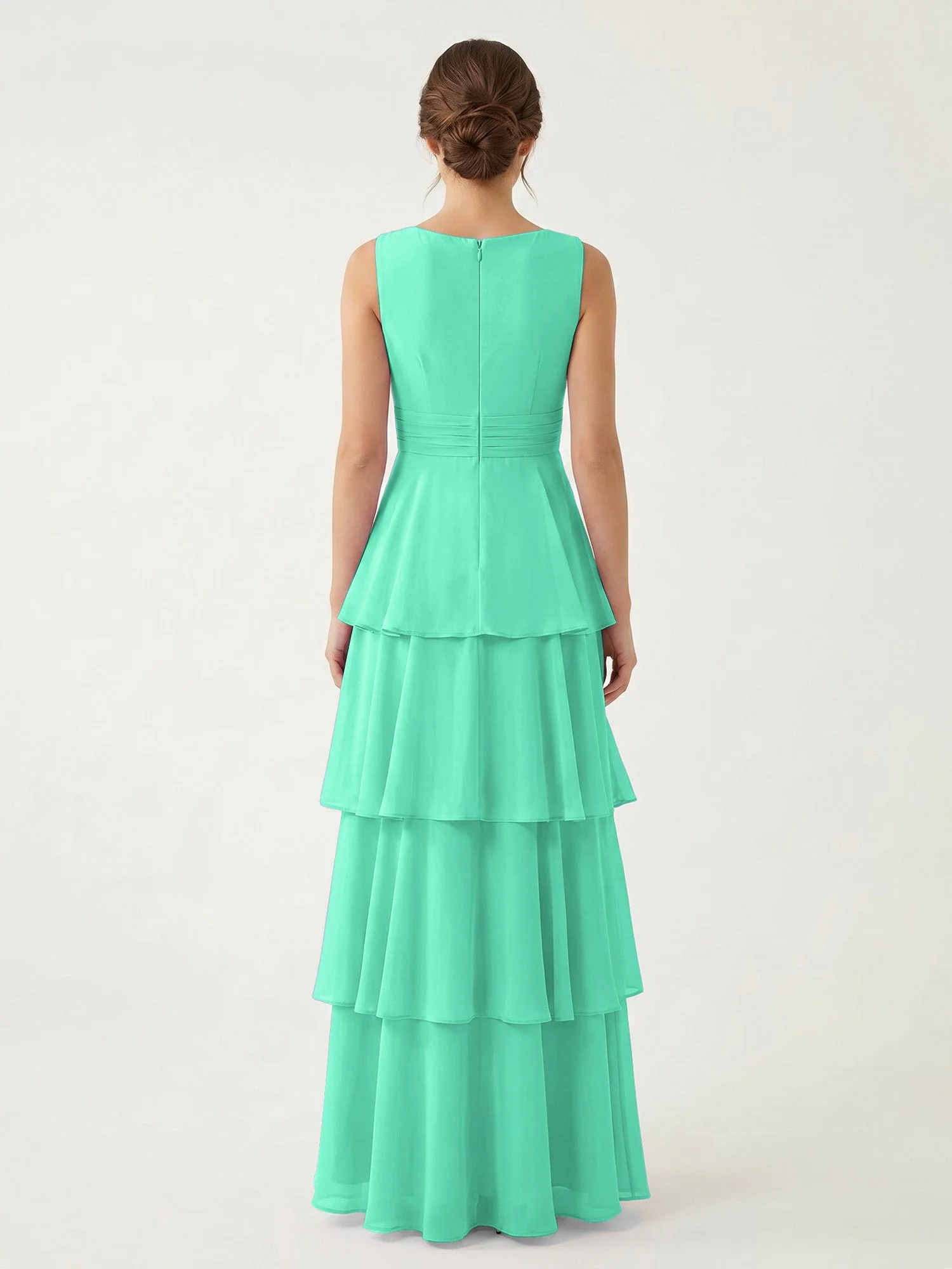 Gestuftes Chiffon Maxikleid mit Tiefem V-Ausschnitt Türkis - Image 2