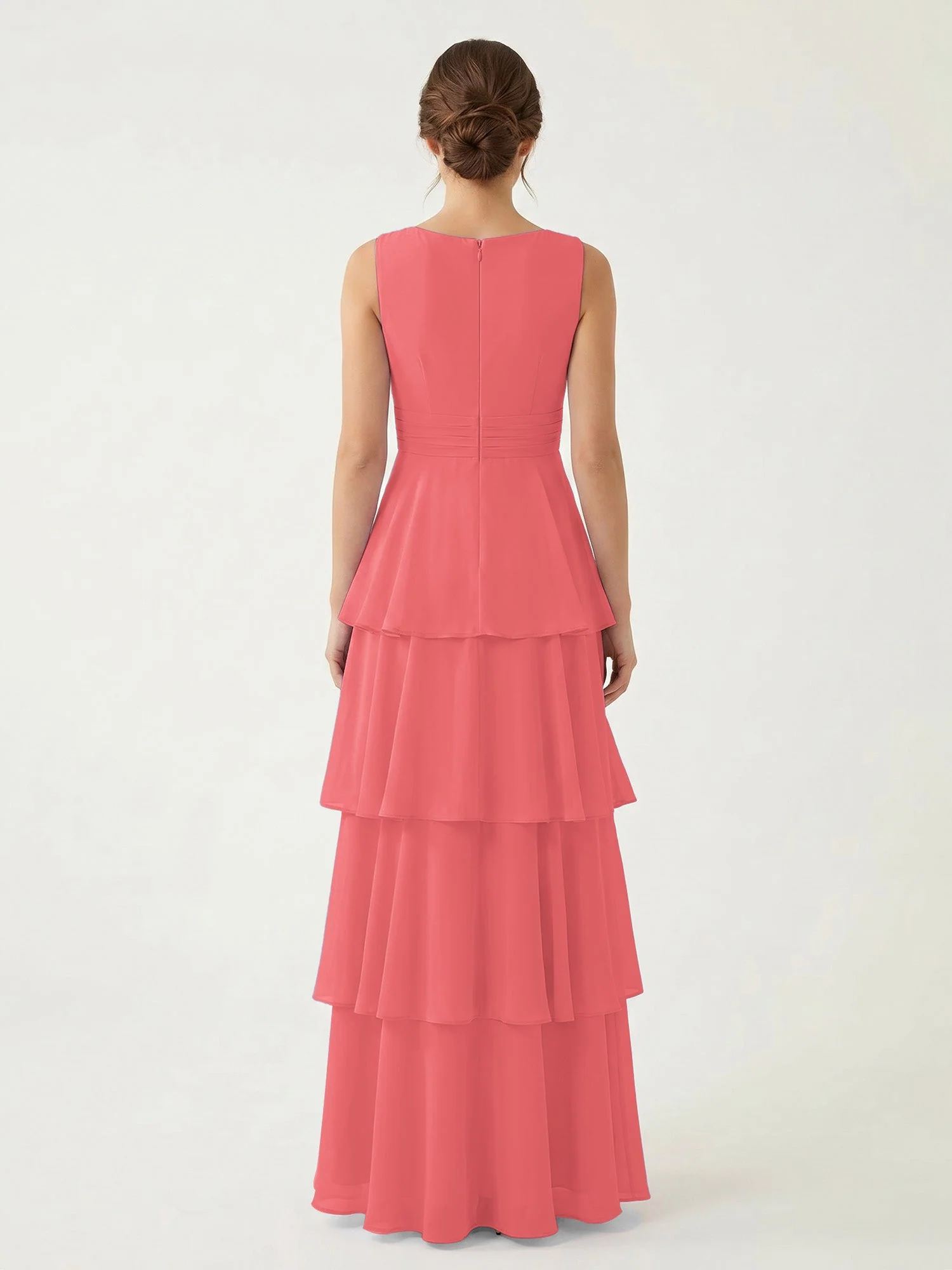 Gestuftes Chiffon Maxikleid mit Tiefem V-Ausschnitt Wassermelone - Image 2