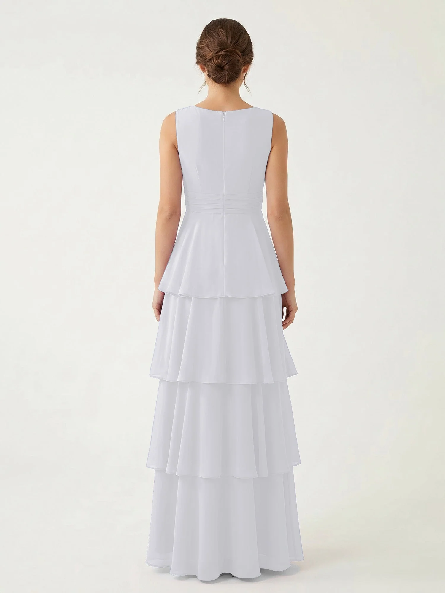 Gestuftes Chiffon Maxikleid mit Tiefem V-Ausschnitt Weiß - Image 2