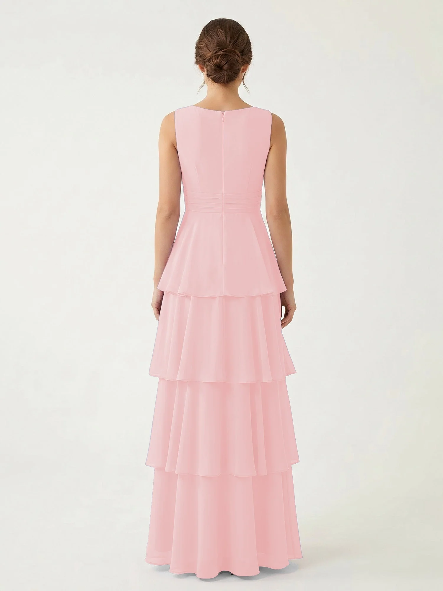 Gestuftes Chiffon Maxikleid mit Tiefem V-Ausschnitt Zartrosa - Image 2
