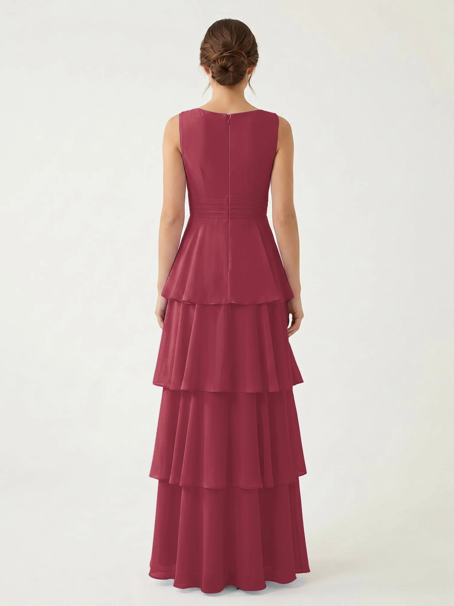Gestuftes Chiffon Maxikleid mit Tiefem V-Ausschnitt Zimtrose - Image 2