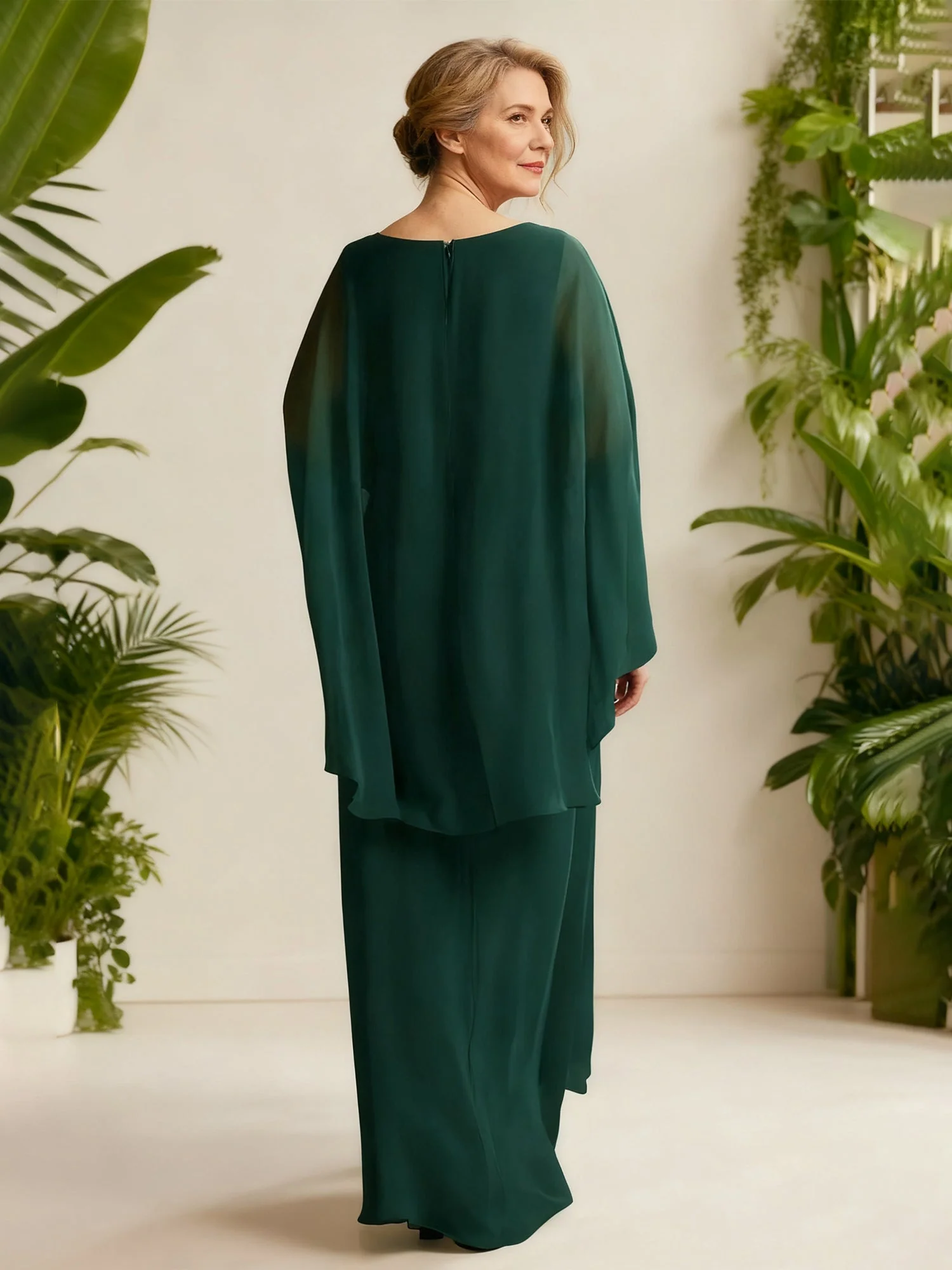Chiffon Fließend V-Ausschnitt Kleid mit Cap-Ärmel Maulbeere - Image 2