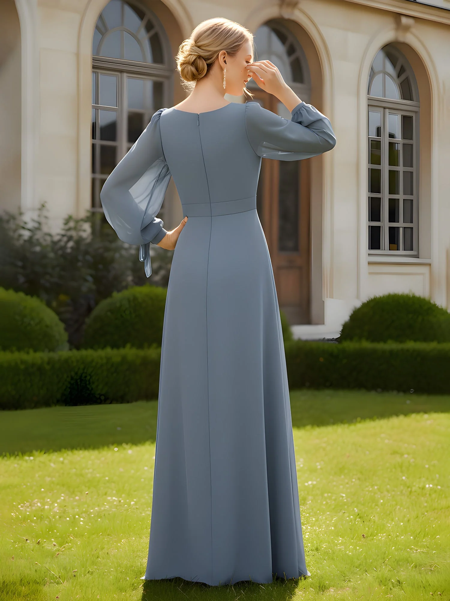 V-Ausschnitt Maxi Kleid mit Schlitz und engem Oberteil Blau - Image 2