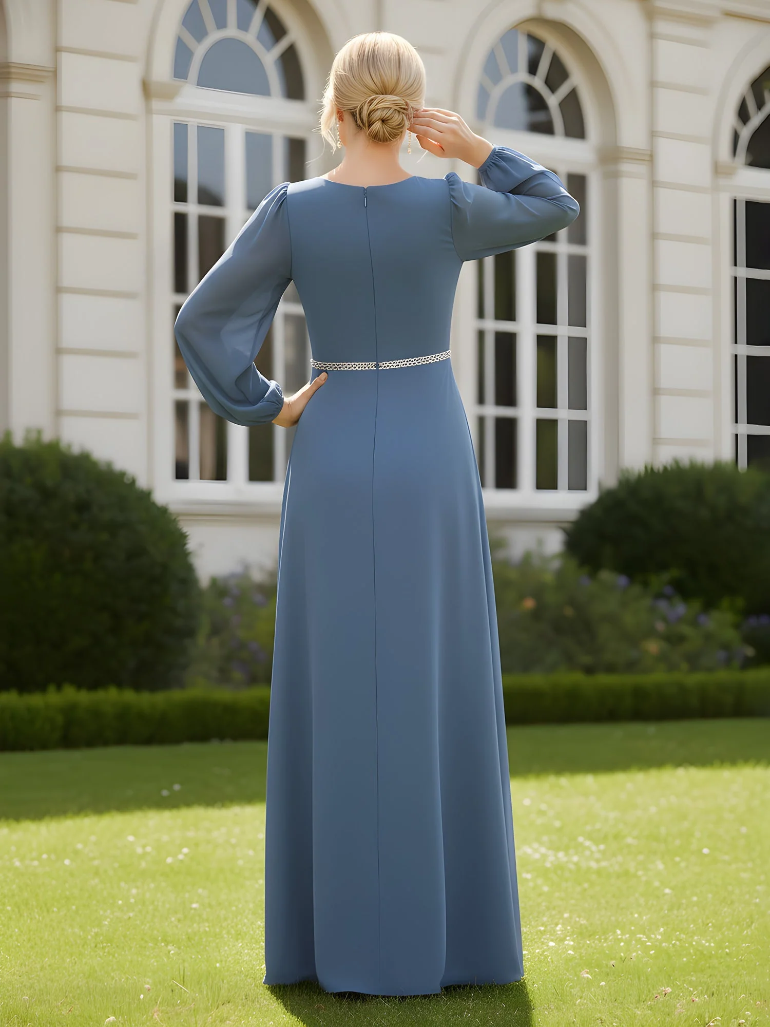 V-Ausschnitt Gerafft Maxi Kleid mit langen Ärmeln Schokolade - Image 2