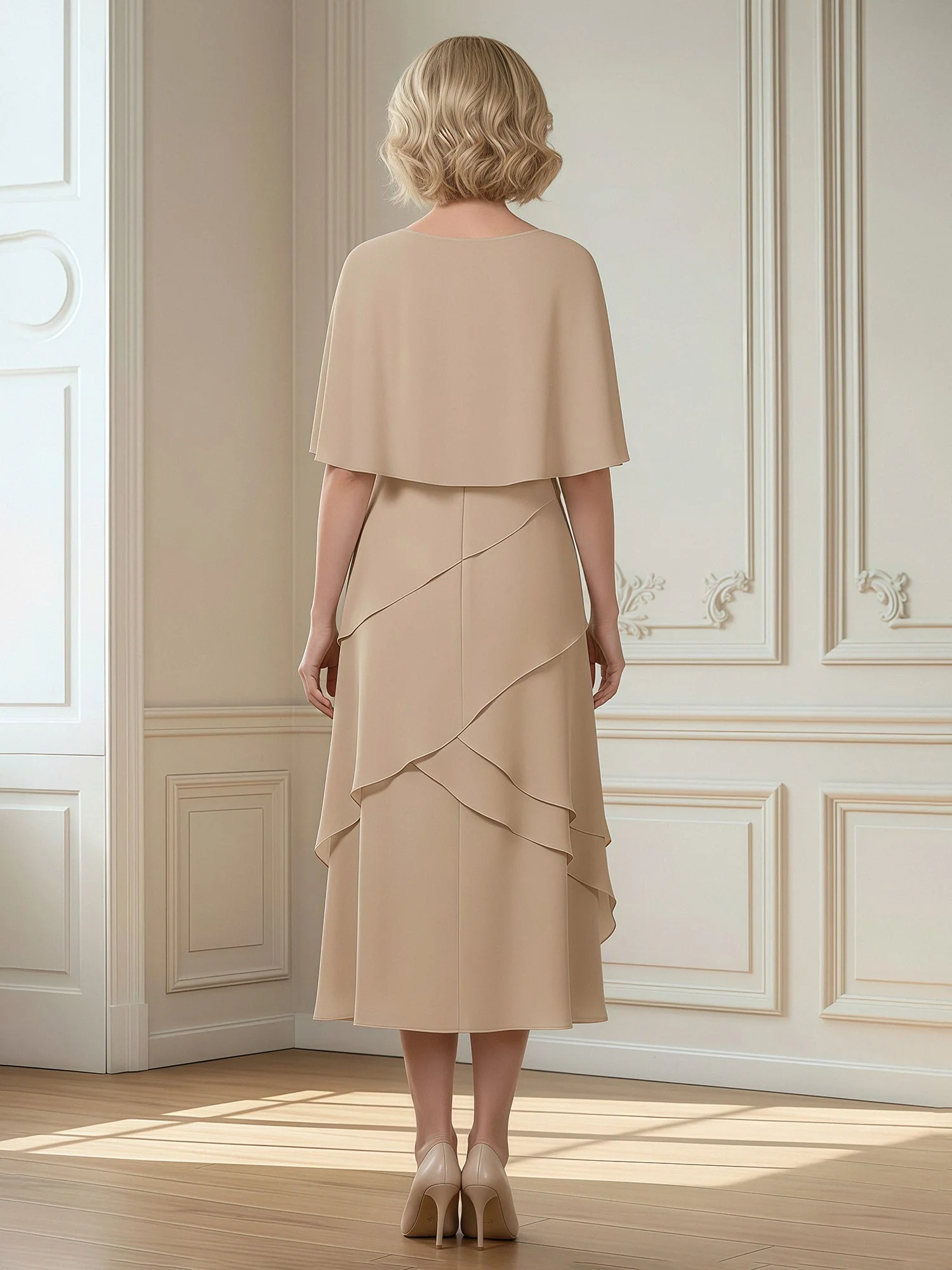 A Linie Midikleid mit gestufter Rockpartie Schokolade - Image 2