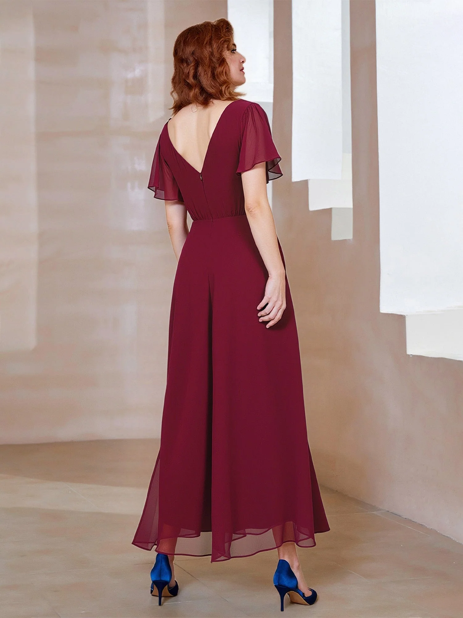 Asymmetrisch Saum Cocktail Kleid mit Perlen Taille Detail Gold - Image 2