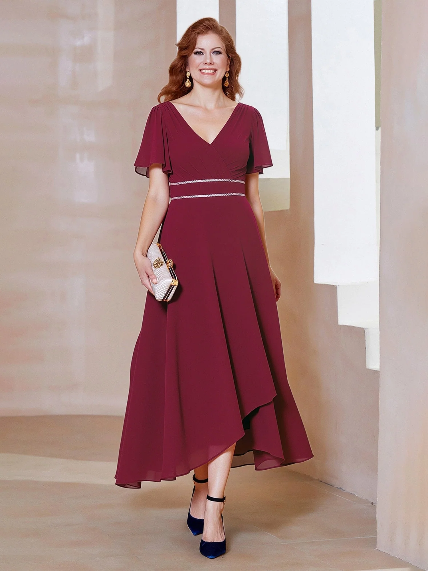 Asymmetrisch Saum Cocktail Kleid mit Perlen Taille Detail Sturm