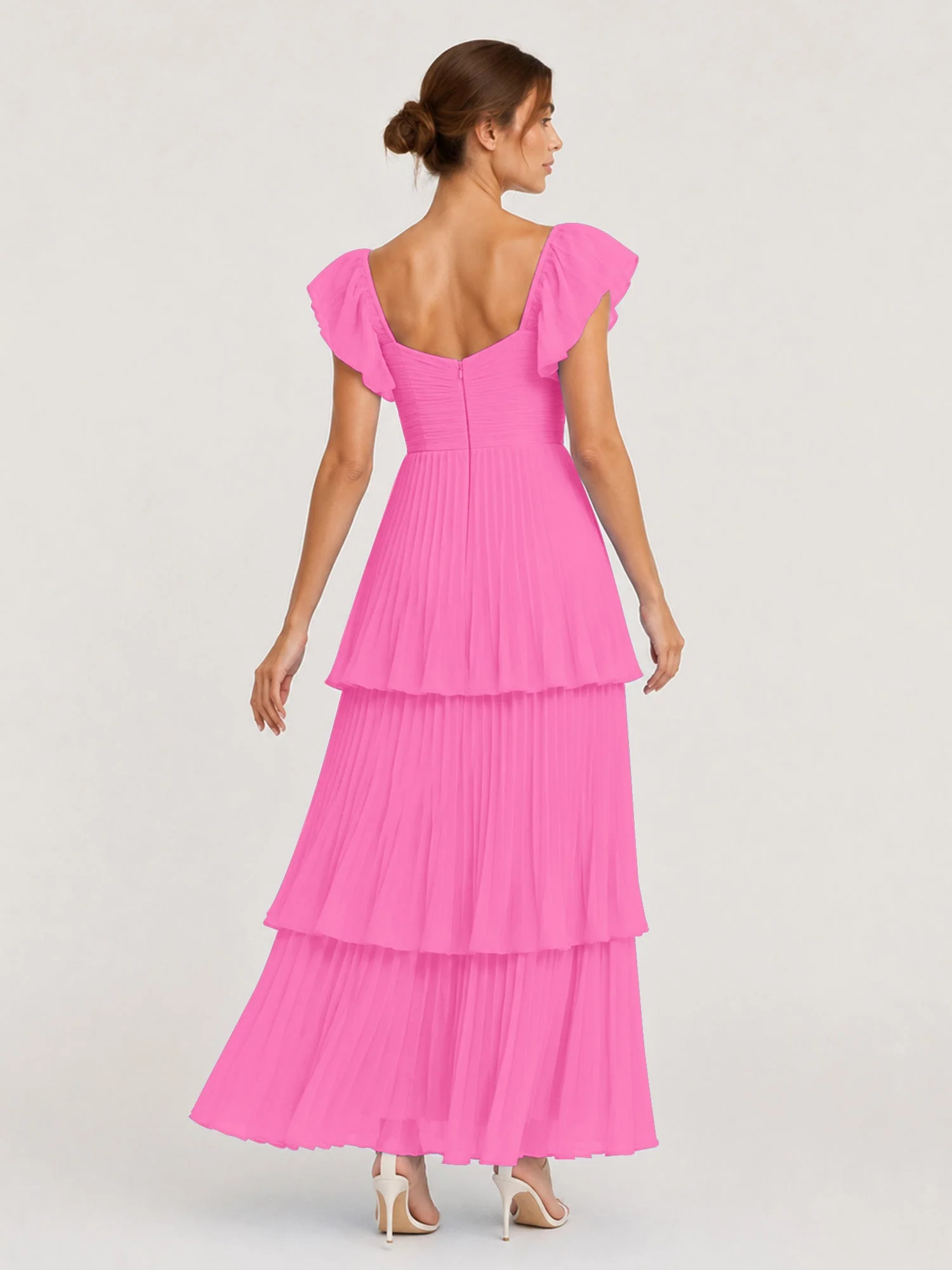 Gestuftes Plissiertes Chiffon Maxikleid mit Flatterärmeln Azalee - Image 2