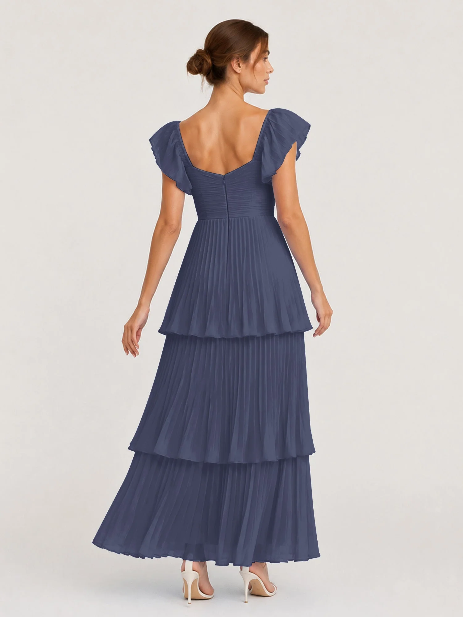 Gestuftes Plissiertes Chiffon Maxikleid mit Flatterärmeln Sturm - Image 2