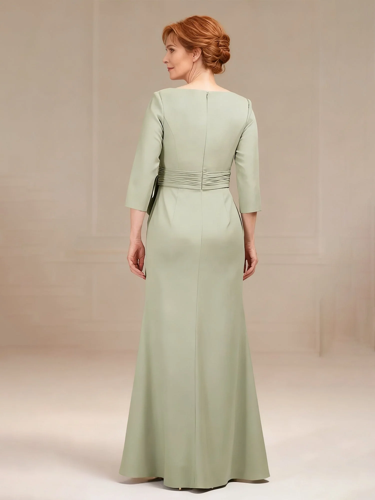 Maßgeschneidert Volllang Kleid mit gerüschtem Gürtel Detail Dunkelmarine - Image 2