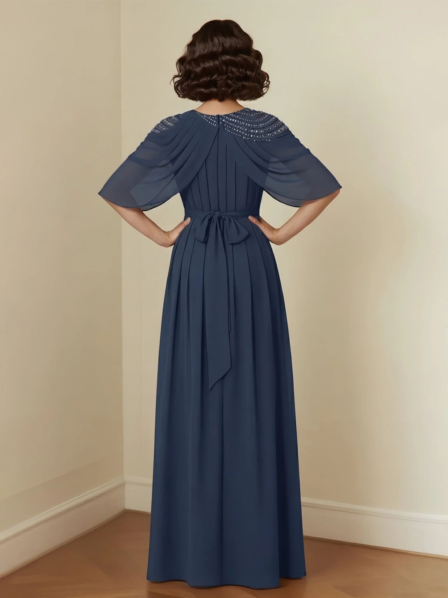 Fließend A-Linie Kleid mit funkelnden Schulter-Detail Dunkelmarine - Image 2