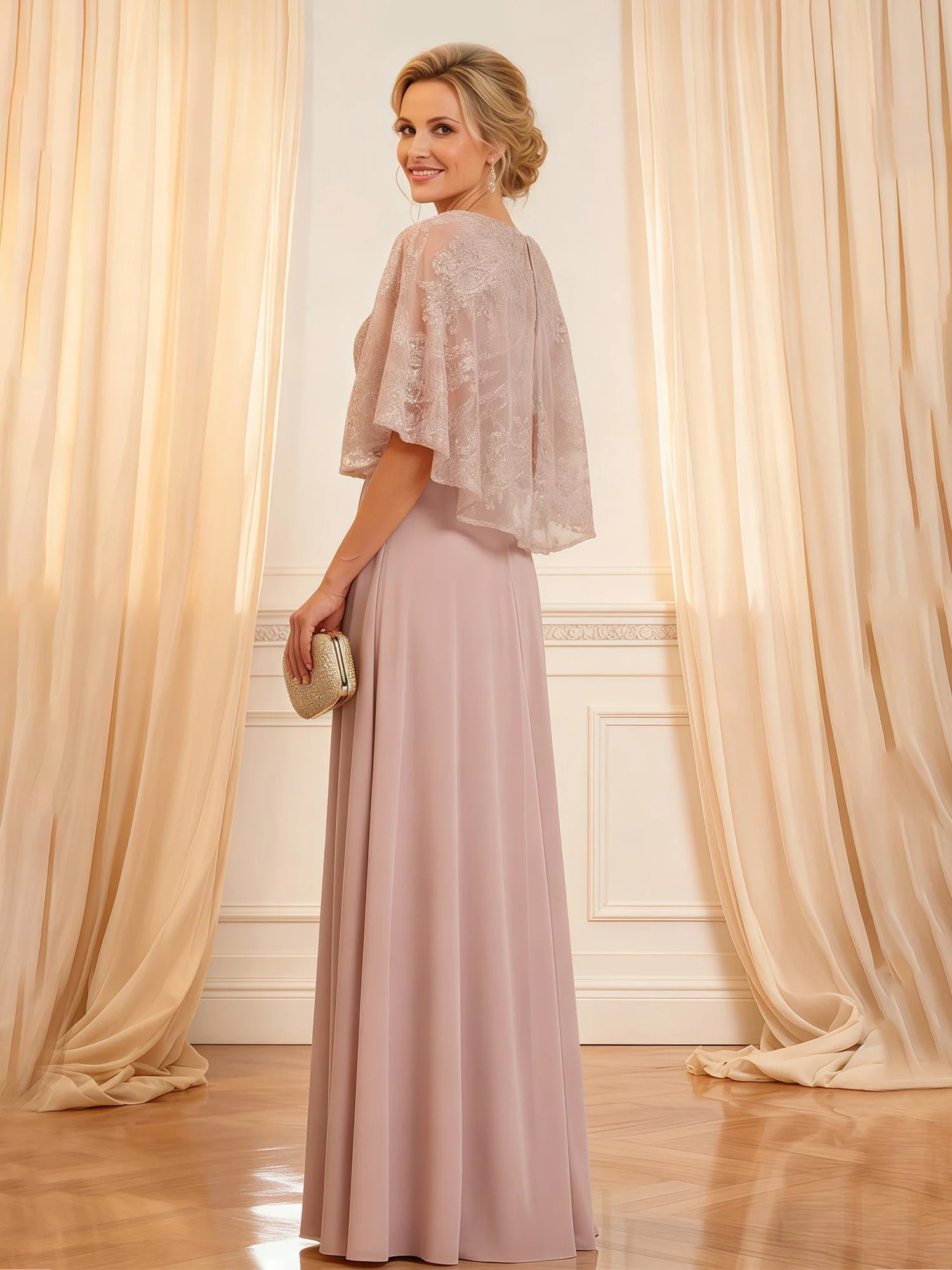 Empire Taille Formell Kleid Schick Ärmel Design Staubige Rosa - Image 2