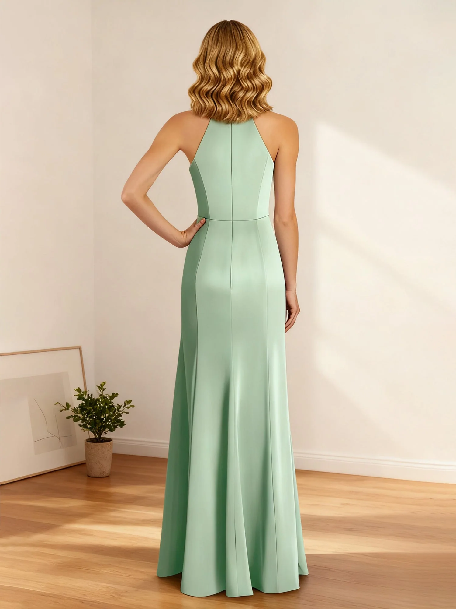 Ärmellos Halshalter Spitze Detail Maxi Kleid Staubiges Salbei - Image 2