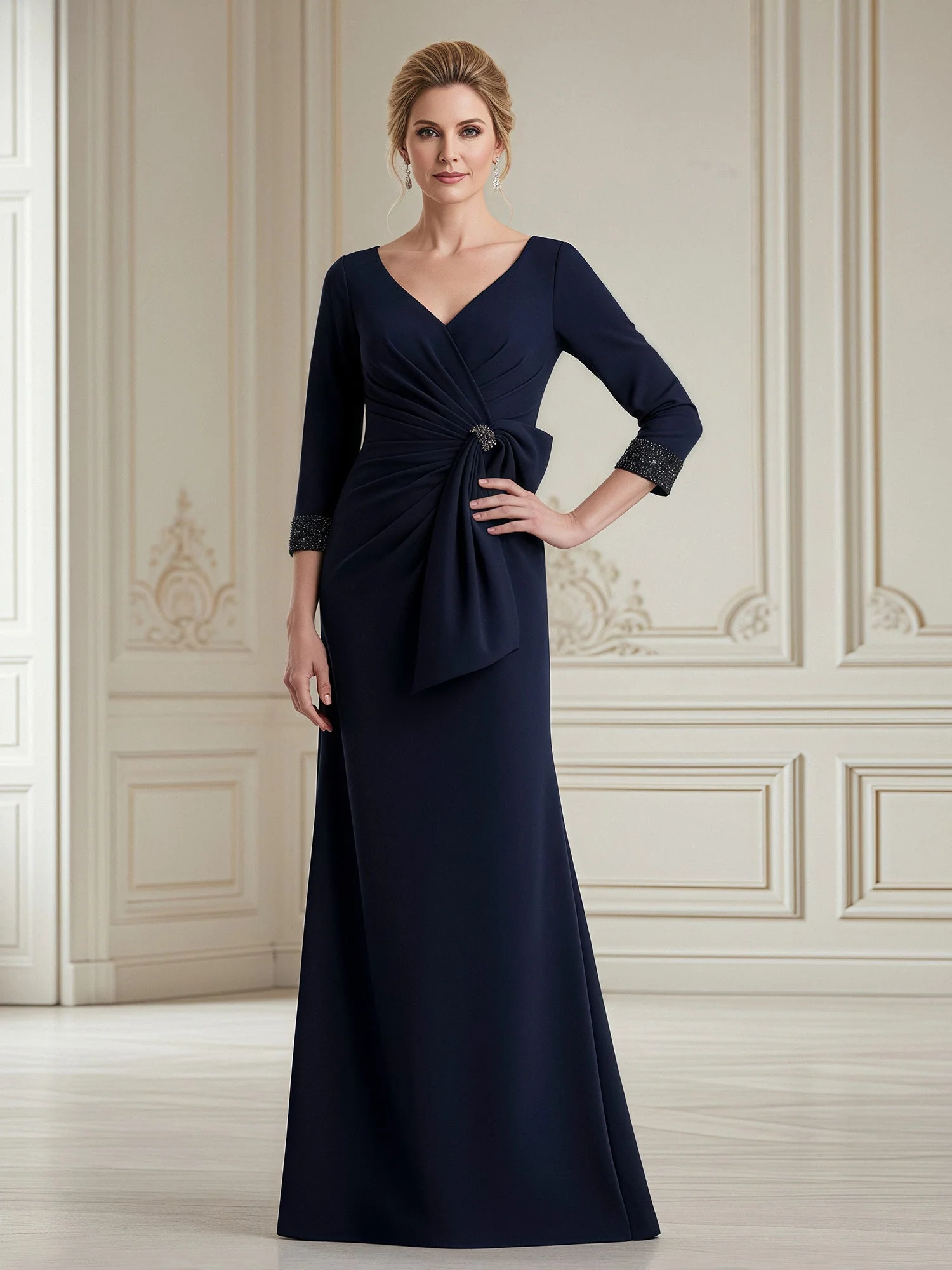 Eingebaut Formal Kleid mit Perlen Manschette Akzent Dunkelgrün