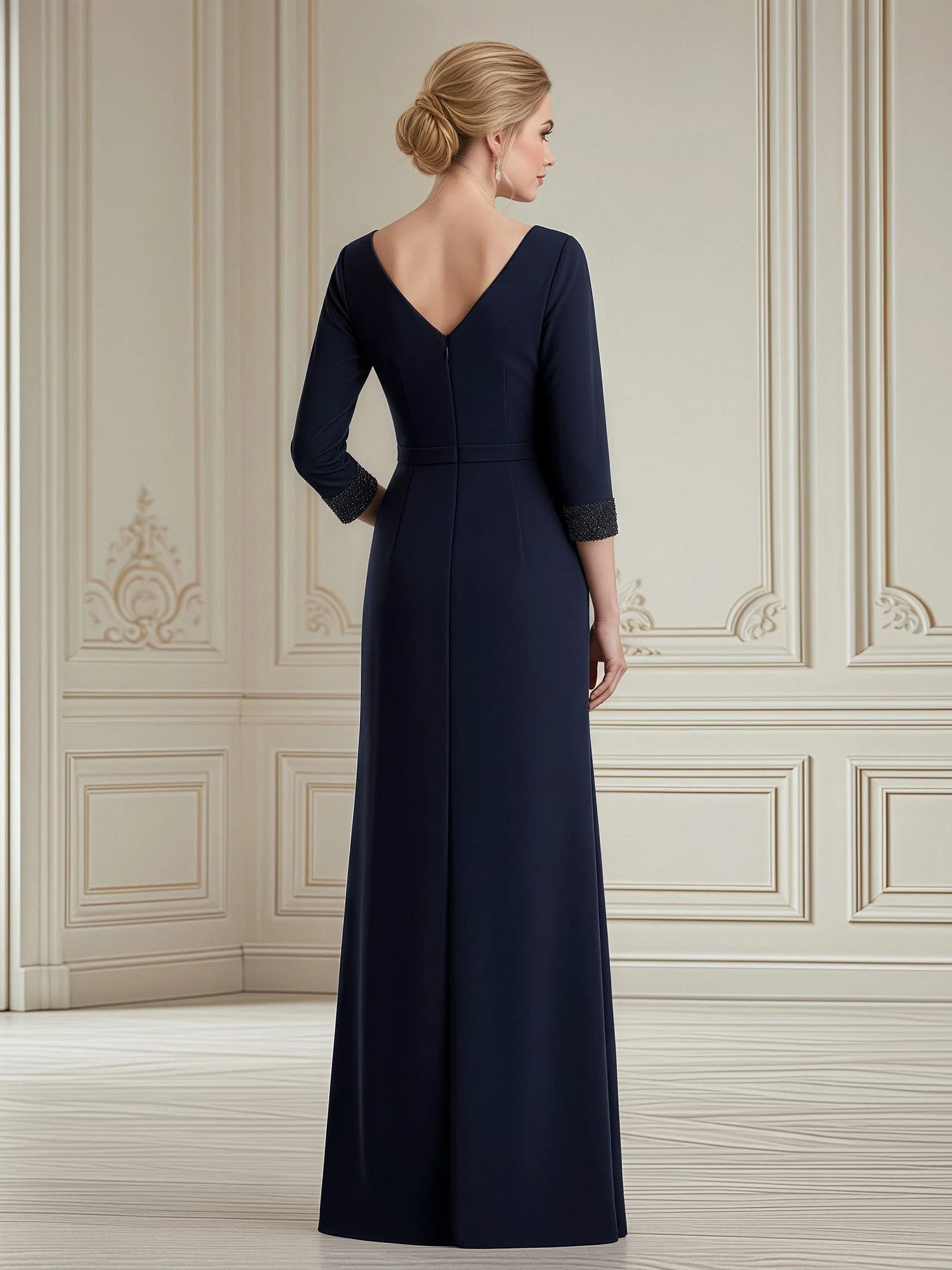 Eingebaut Formal Kleid mit Perlen Manschette Akzent Schwarz - Image 2
